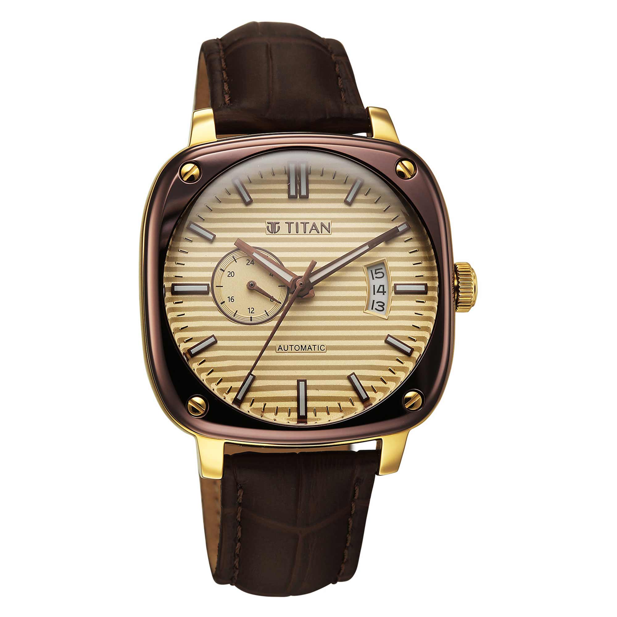 Titan Beige Dial Brown Leather Watch Strap Concealed Automatic Watch for Men - Image 2