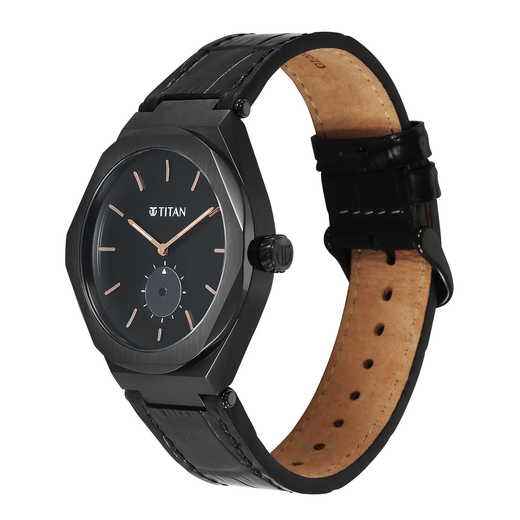Titan Black Dial Leather Strap Analog with Small Second Watch for Men - Image 3
