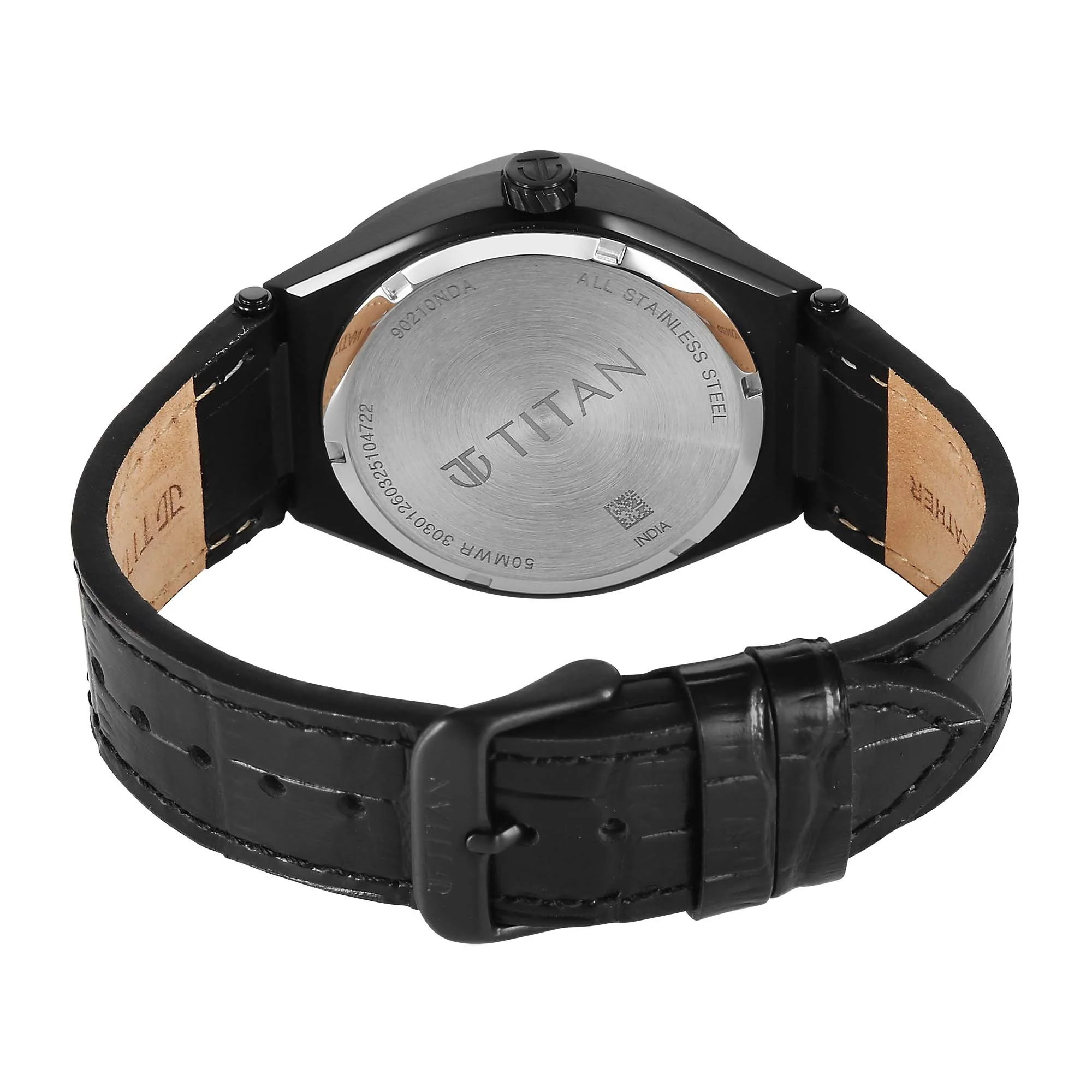 Titan Black Dial Leather Strap Analog with Small Second Watch for Men - Image 5