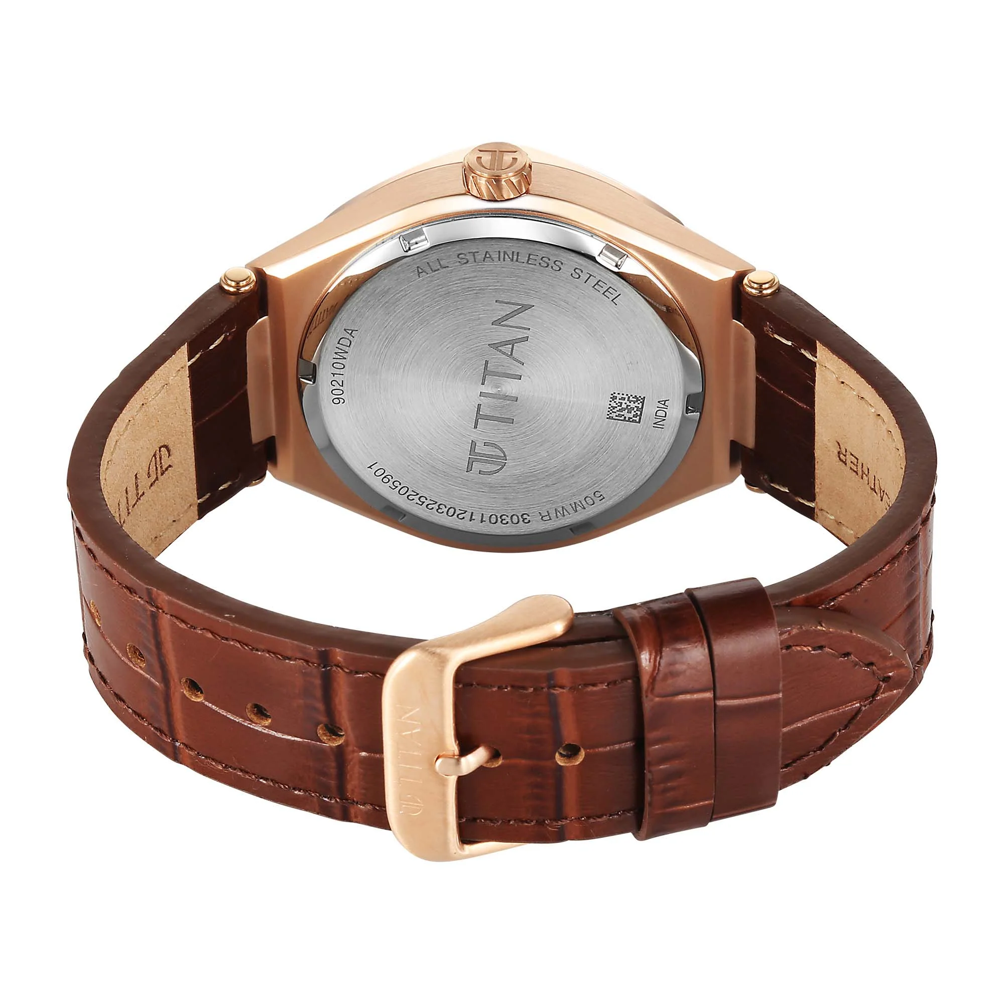 Titan White Dial Brown Leather Strap Analog with Small Second Watch for Men - Image 5