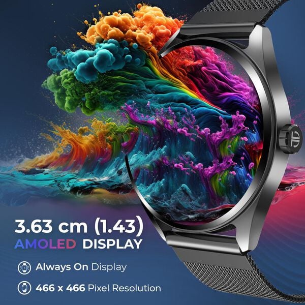 Titan Crest with 3.63 cm AMOLED Display with AOD, Functional Crown, BT Calling Smartwatch with Black Mesh Strap - Image 2