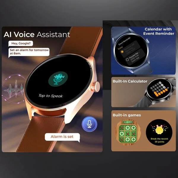 Titan Crest with 3.63 cm AMOLED Display with AOD, Functional Crown, BT Calling Smartwatch with Black Mesh Strap - Image 6