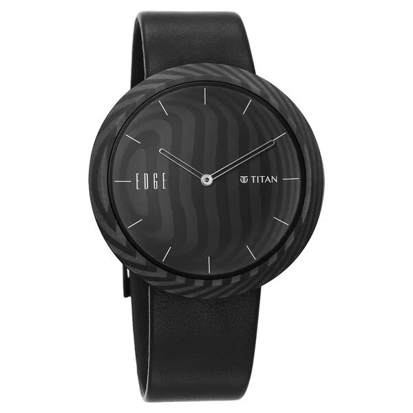 Titan Edge Black Dial Leather Strap Analog Watch for Unisex - Image 2