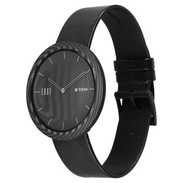 Titan Edge Black Dial Leather Strap Analog Watch for Unisex - Image 3