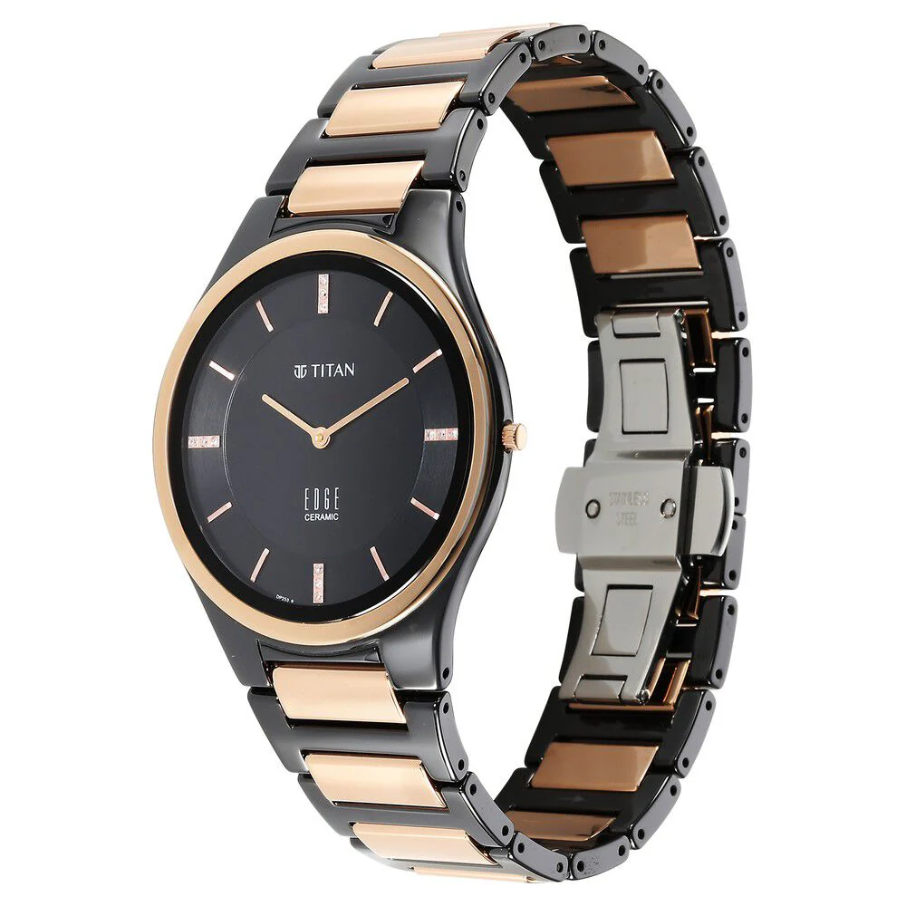 Titan Edge Ceramic Quartz in Midnight Gold with Diamonds and Black Dial Watch for Men - Image 4