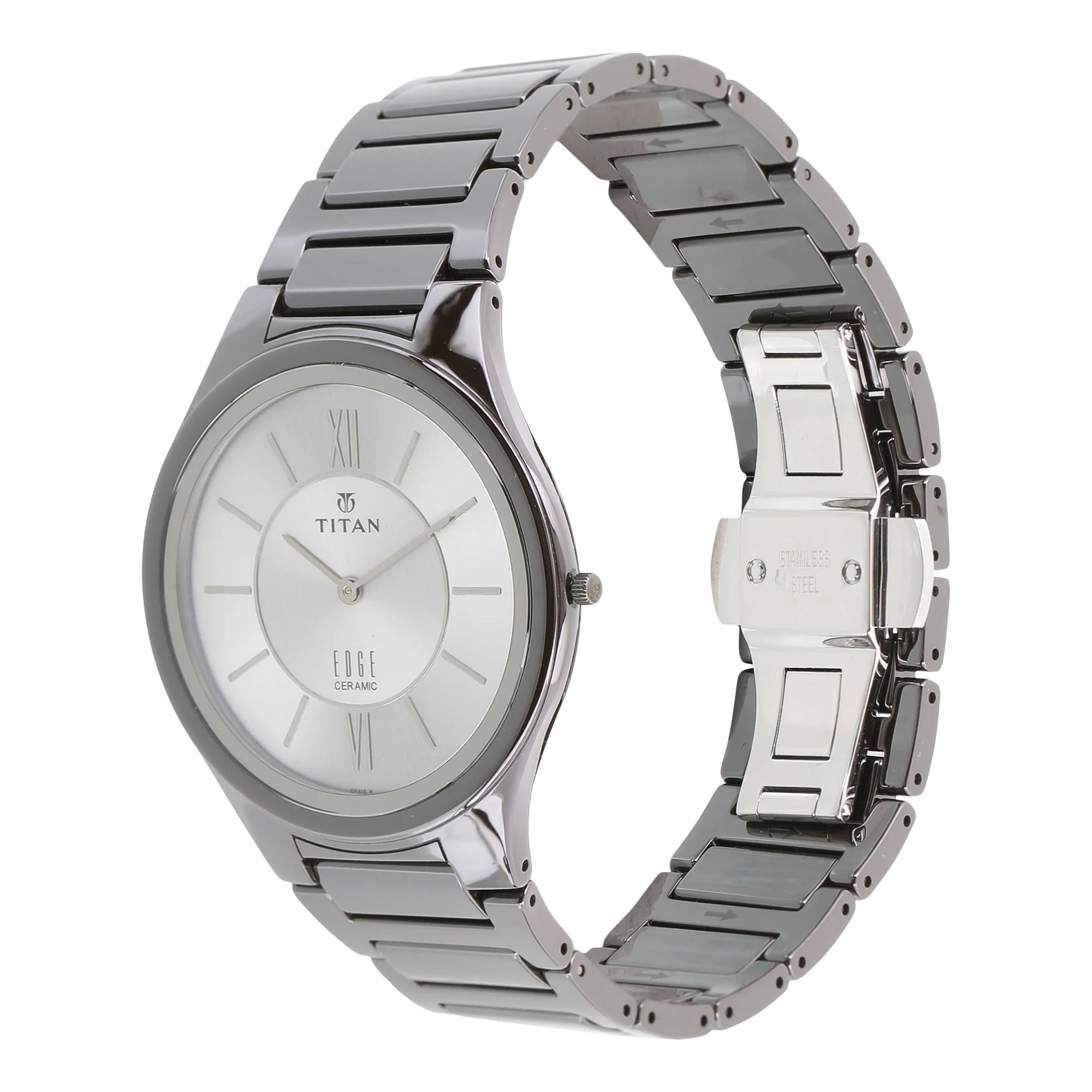 Titan Edge Ceramic Quartz Analog Silver Dial Grey Ceramic Strap Watch For Men - Image 4