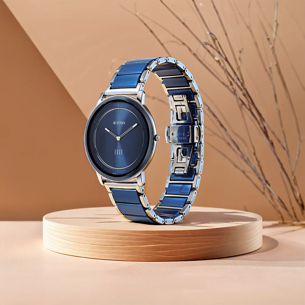 Titan Edge Fusion Quartz Analog Blue Dial Blue Steel & Ceramic Strap Watch for Men - Image 5