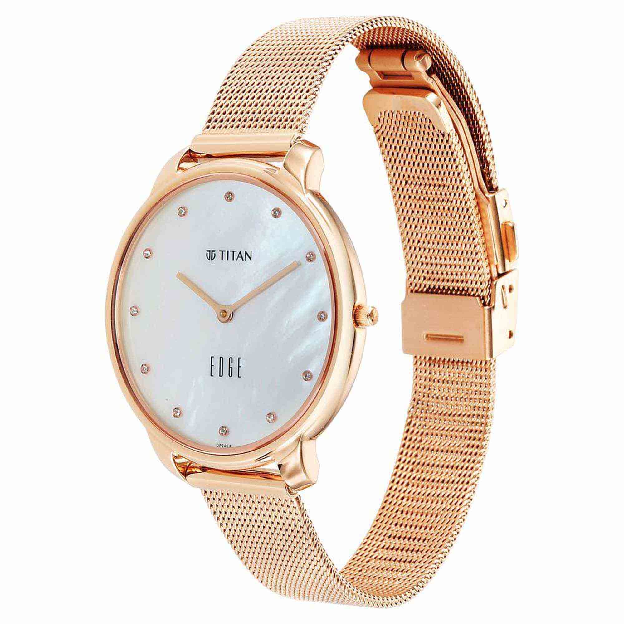 Titan Edge Metal Ladies Allure Quartz Analog Mother Of Pearl Round Dial Rose Gold Stainless Steel Strap Watch For Women - Image 3