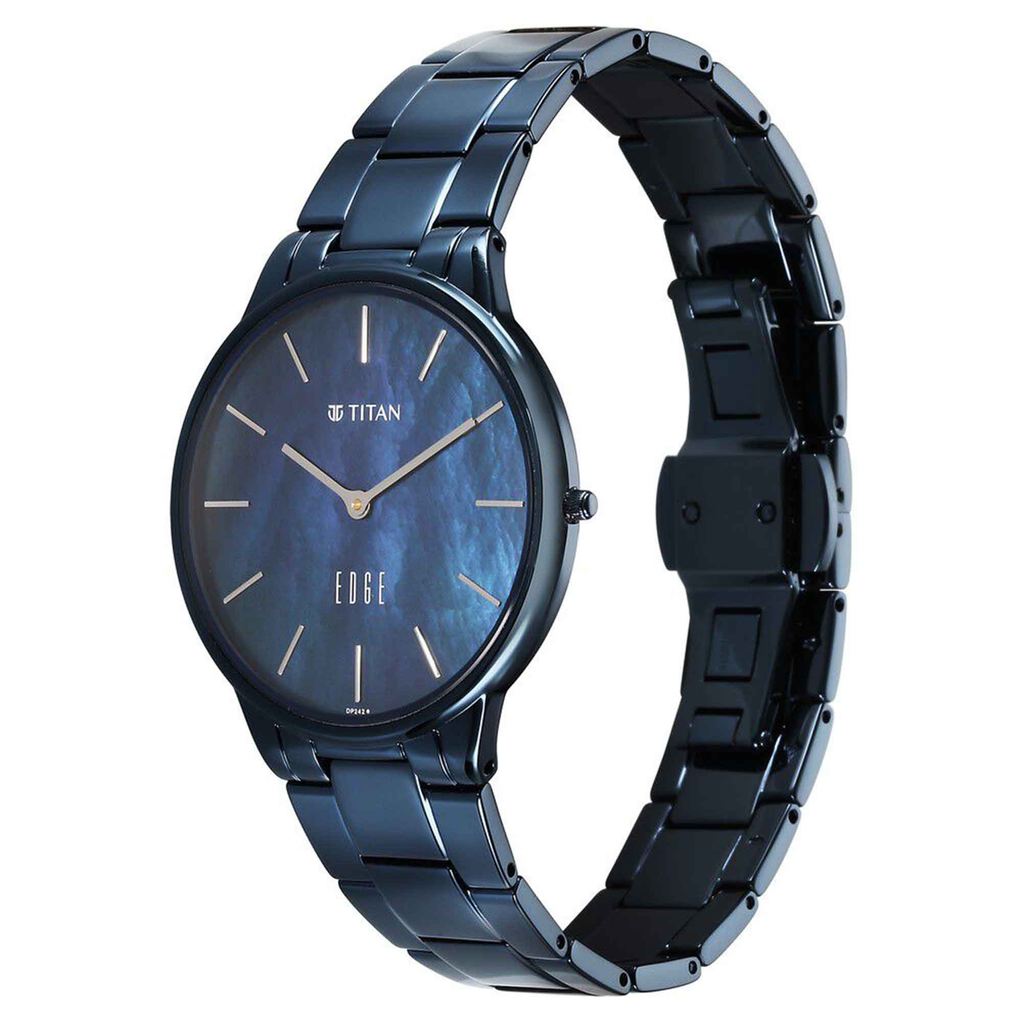 Titan Edge Mother Of Pearl Dial Blue Stainless Steel Strap Analog Watch for Women - Image 3