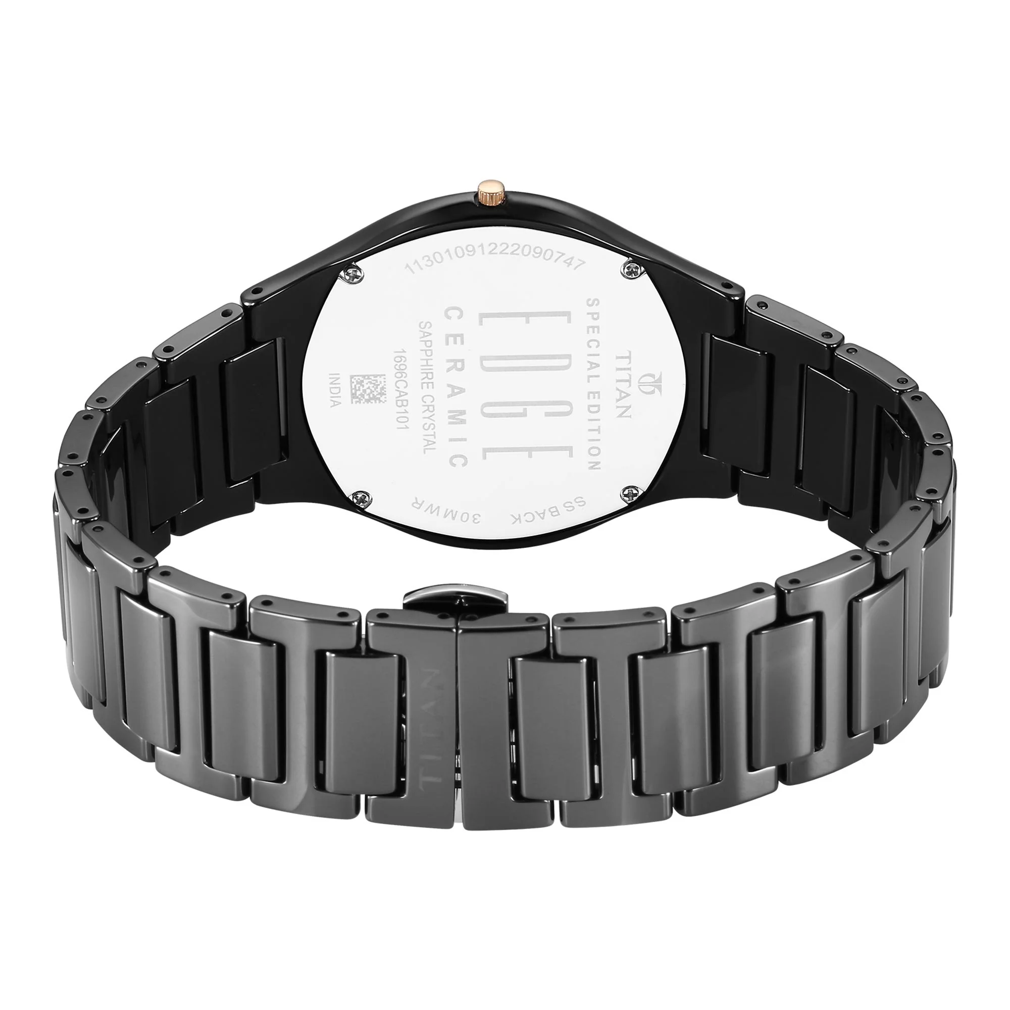 Titan Edge Ceramic Quartz in Glossy Black with Diamonds and Black Dial Watch for Men - Image 3