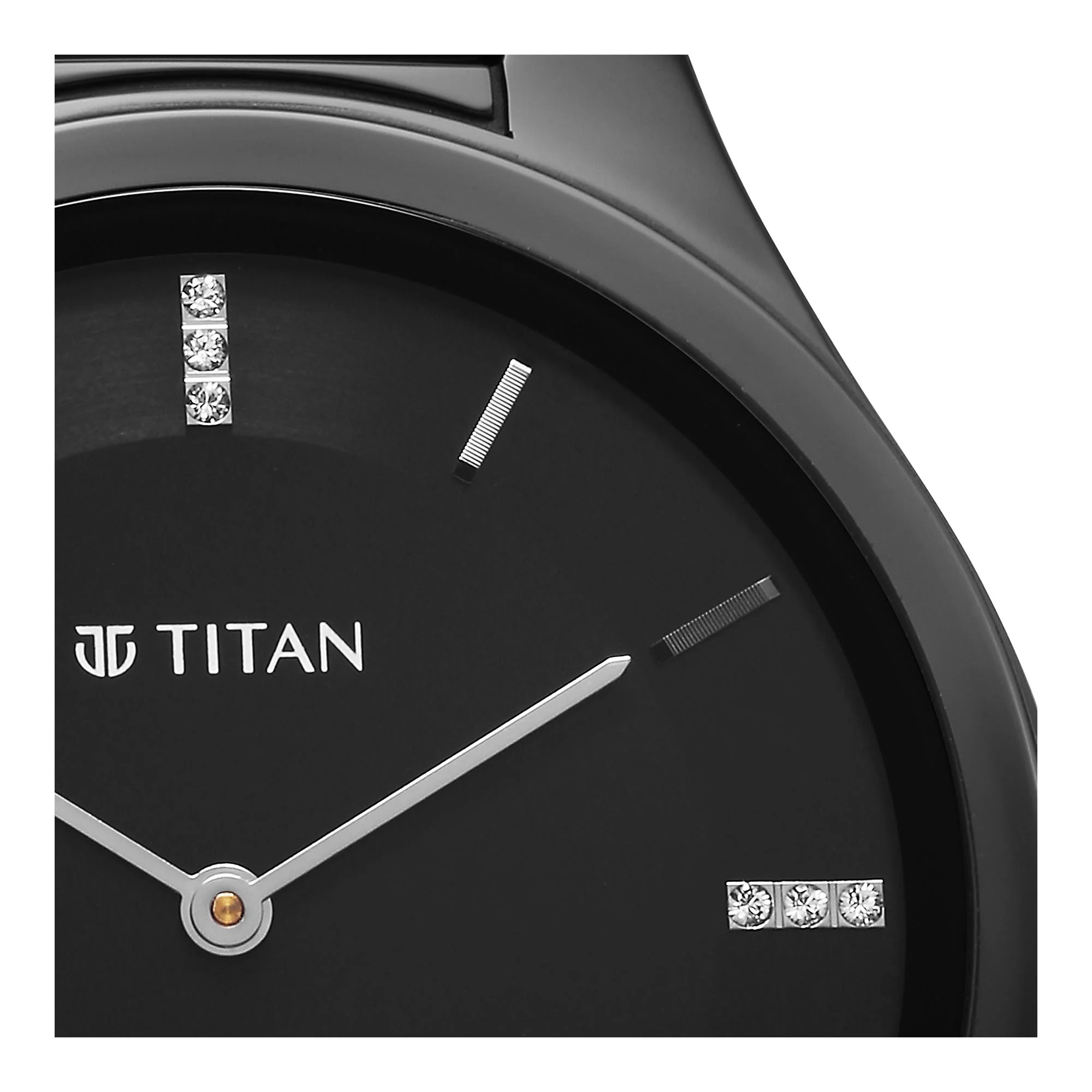 Titan Edge Ceramic Quartz in Glossy Black with Diamonds and Black Dial Watch for Men - Image 4