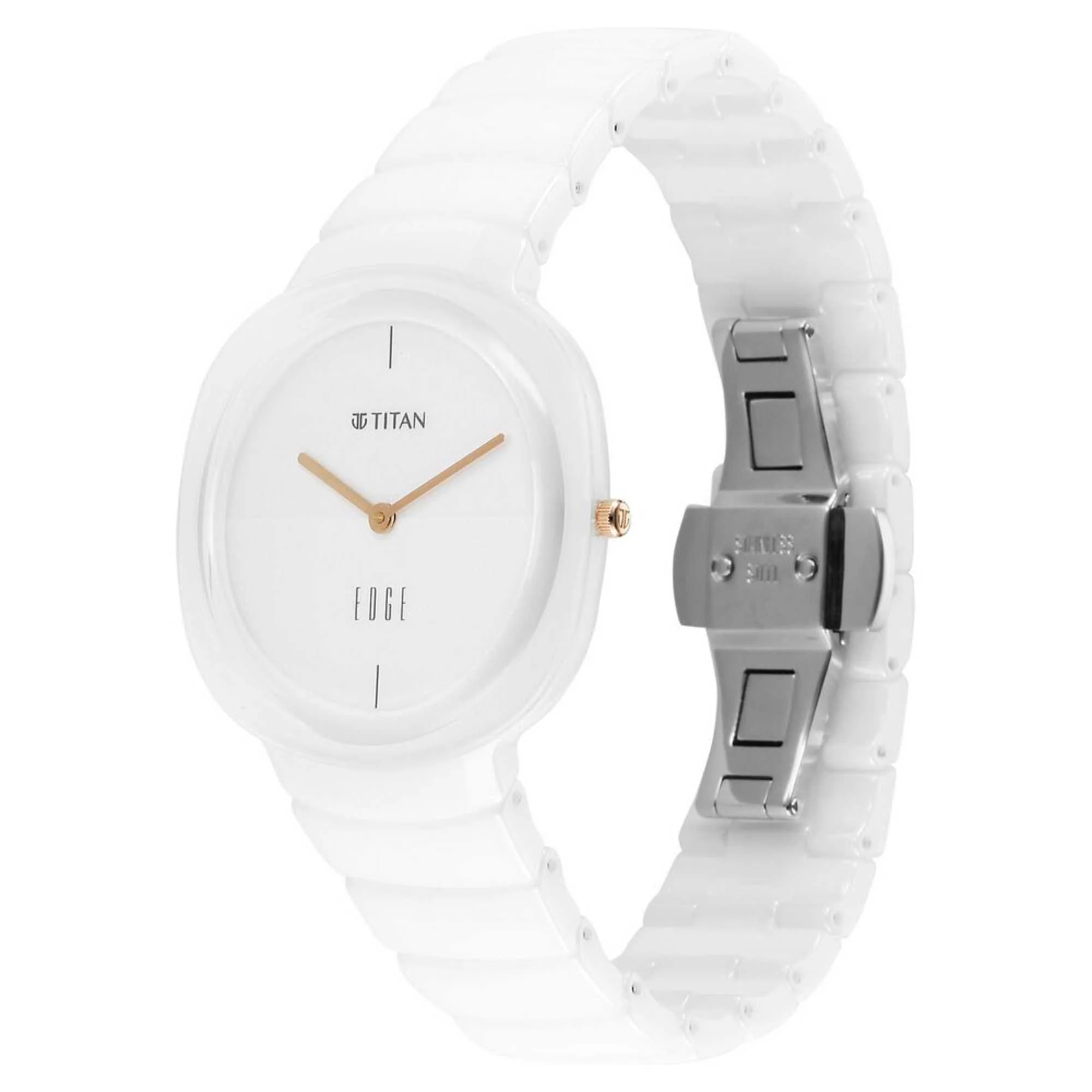 Titan Edge Squircle Quartz Analog White Dial Ceramic Strap Watch For Women - Image 3