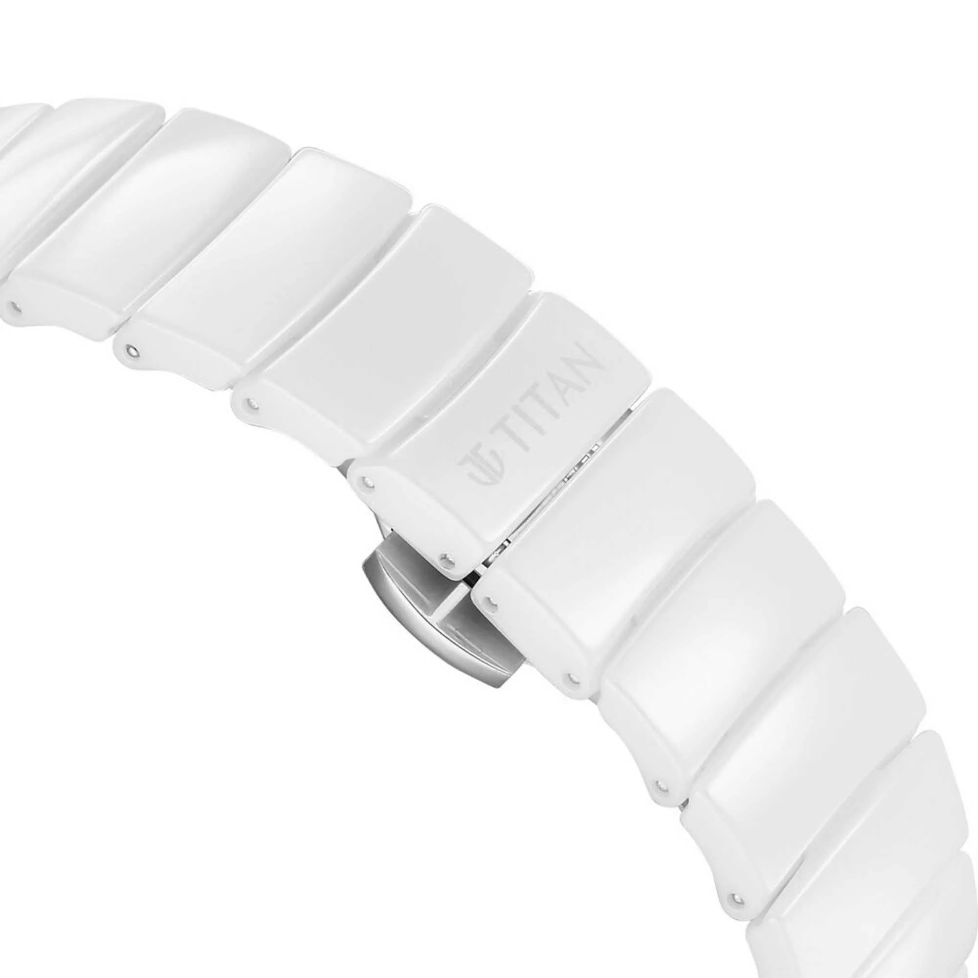 Titan Edge Squircle Quartz Analog White Dial Ceramic Strap Watch For Women - Image 4