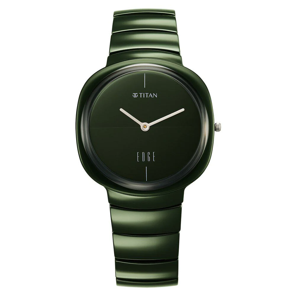 Titan Edge Green Squircle Dial Ceramic Strap Analog Watch for Unisex