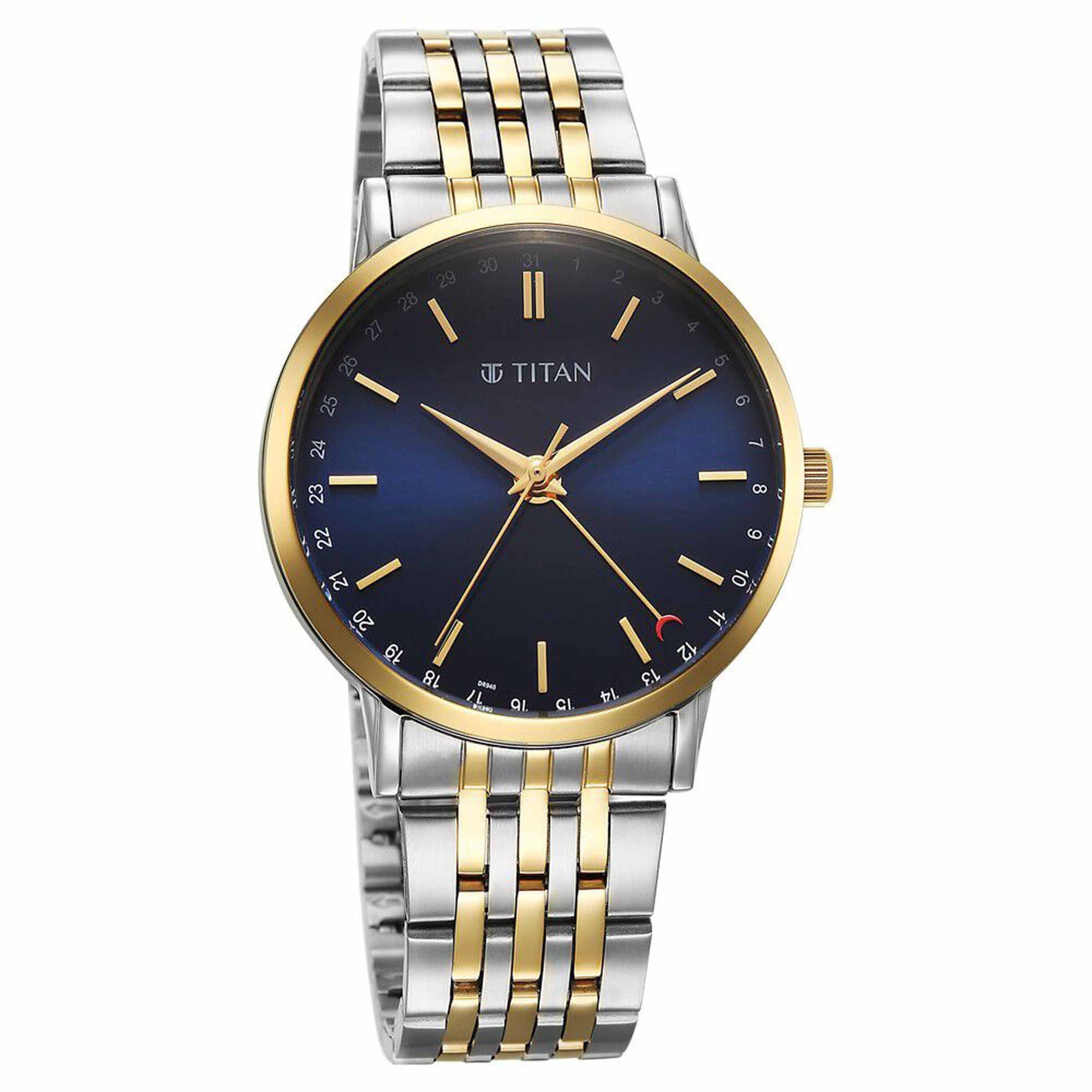 Titan Elegance Analog with Date by Hand and Blue Dial Stainless Steel Two Toned Strap Watch for Men - Image 2