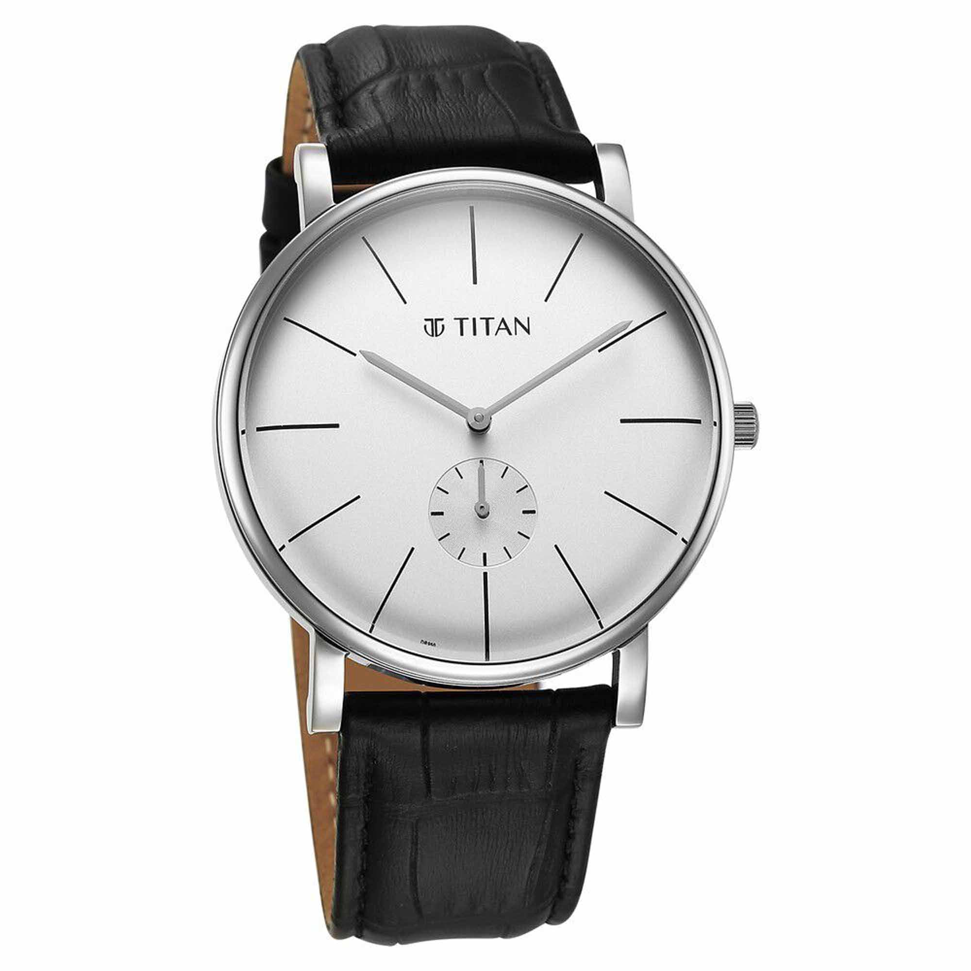 Titan Elegance Analog with Small Second and White Dial Black Leather Strap Watch for Men - Image 2