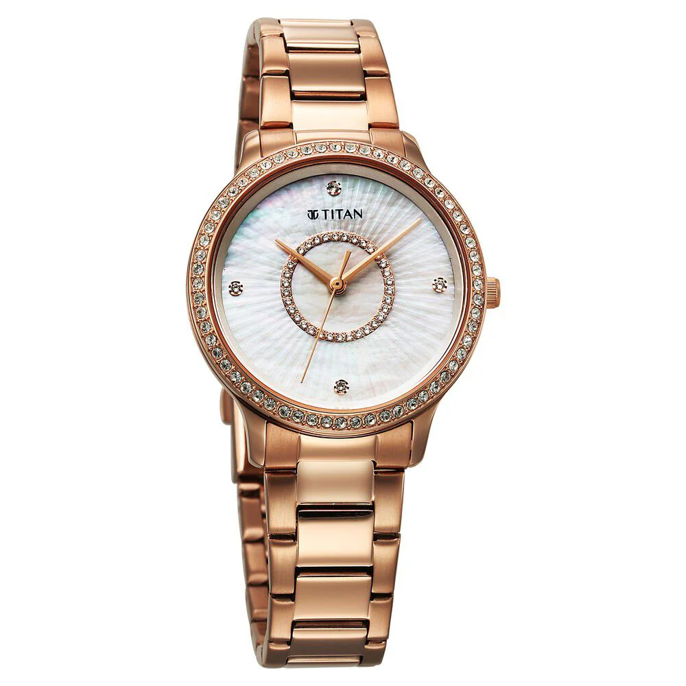 Titan Glamour Quartz Analog Mother Of Pearl Dial Rose Gold Stainless Steel Strap Watch For Women - Image 2