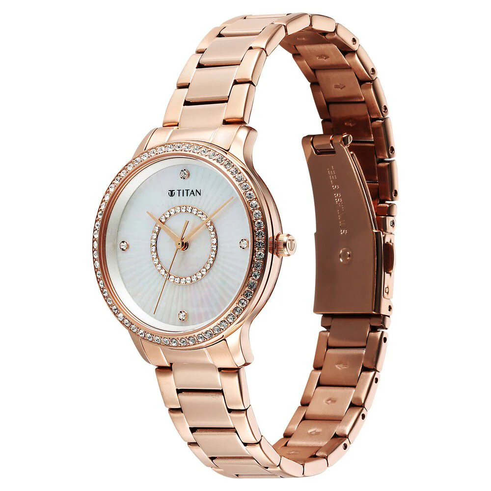Titan Glamour Quartz Analog Mother Of Pearl Dial Rose Gold Stainless Steel Strap Watch For Women - Image 3