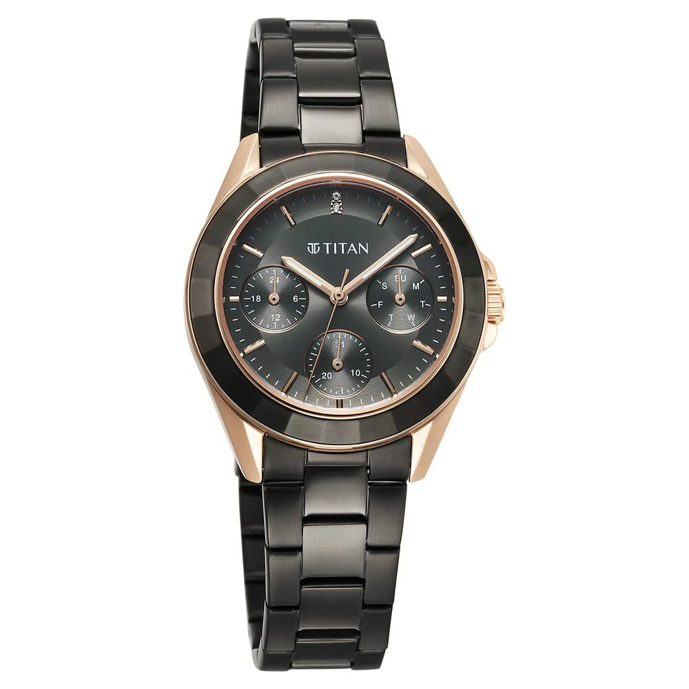 Titan Glamour Quartz Multifunction Grey Dial Grey Stainless Steel Strap Watch For Women - Image 2