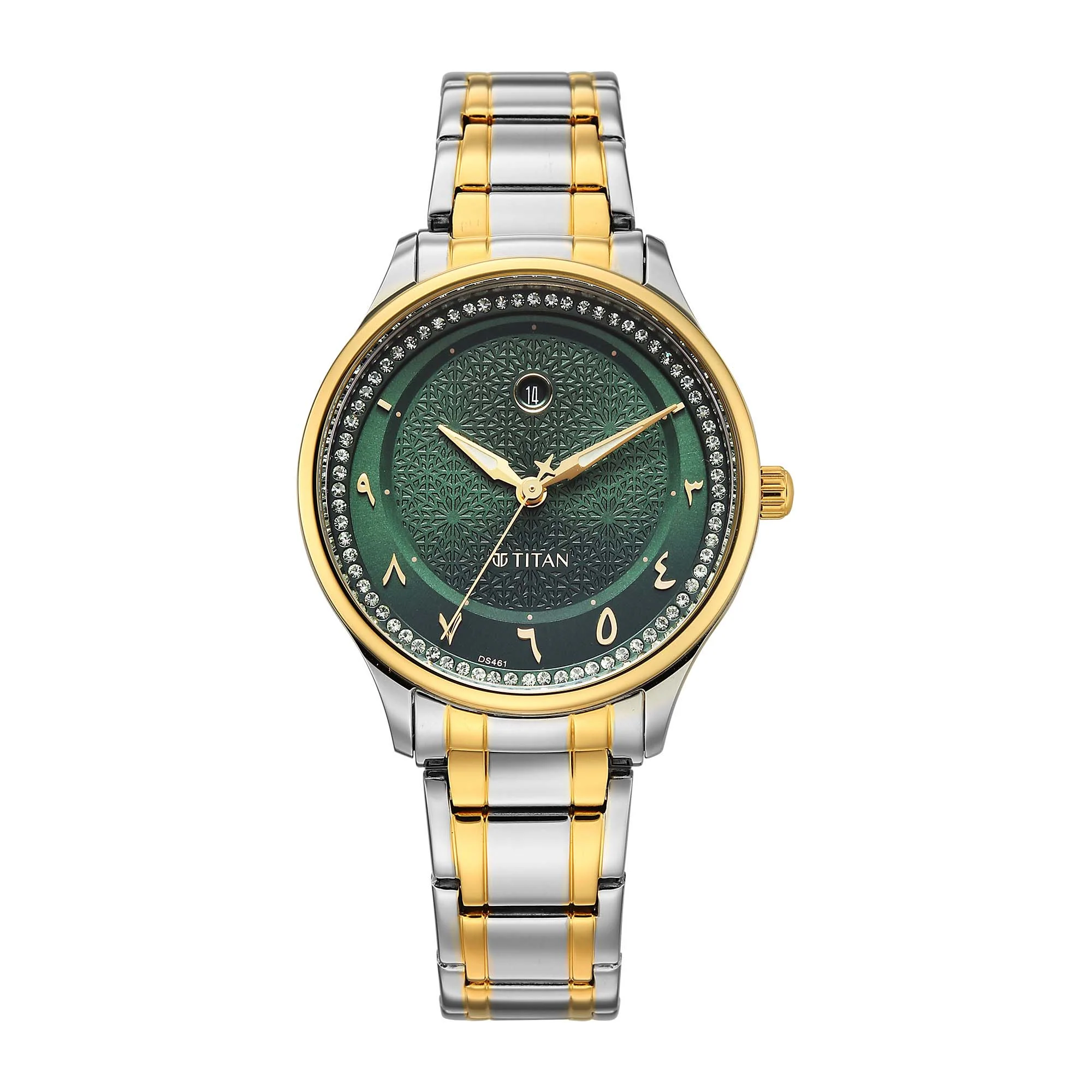 Titan Green Dial Two Toned Stainless Steel Strap Analog with Date Watch For Women - Image 2
