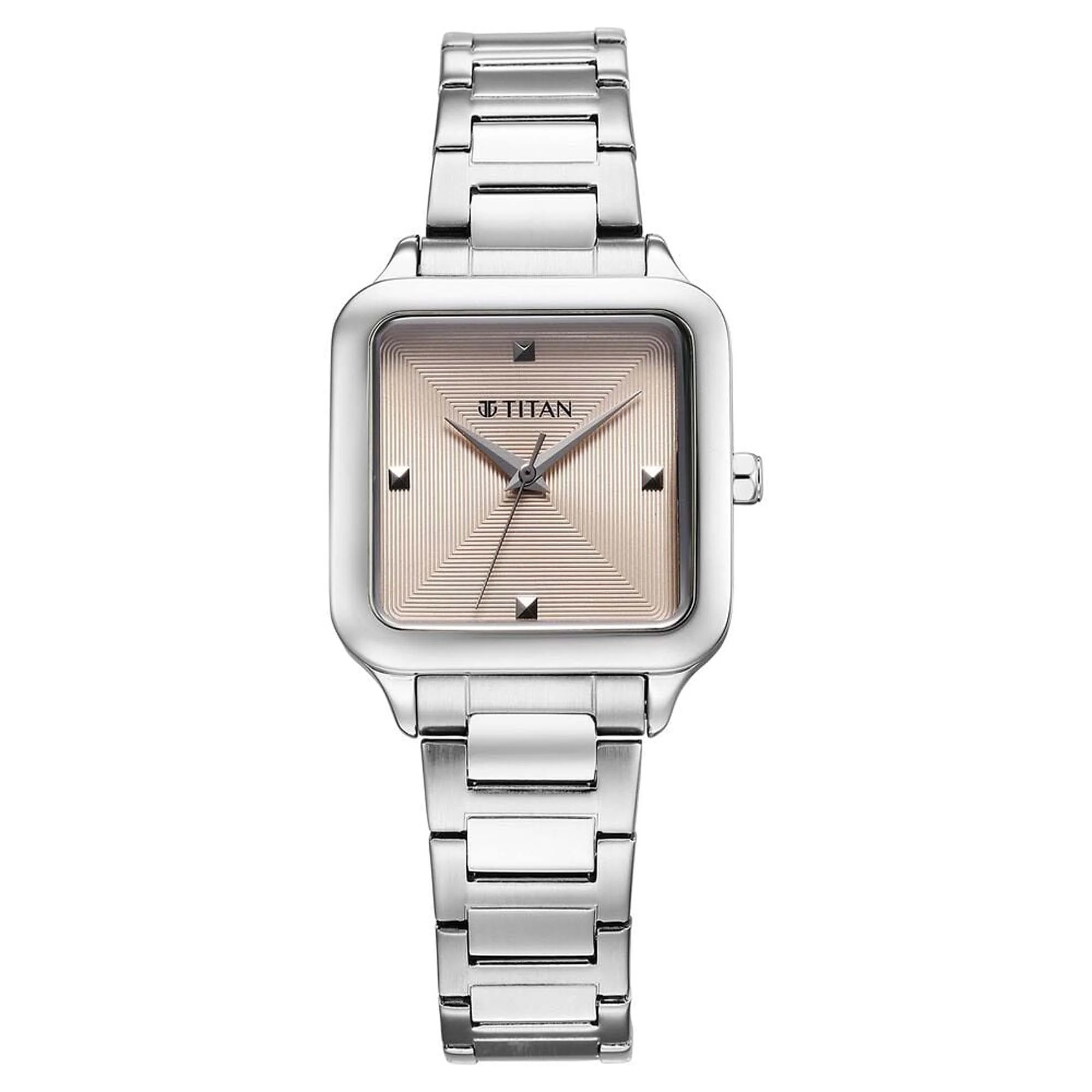 Titan Workwear Beige Square Dial Silver Stainless Steel Strap Analog Watch for Women