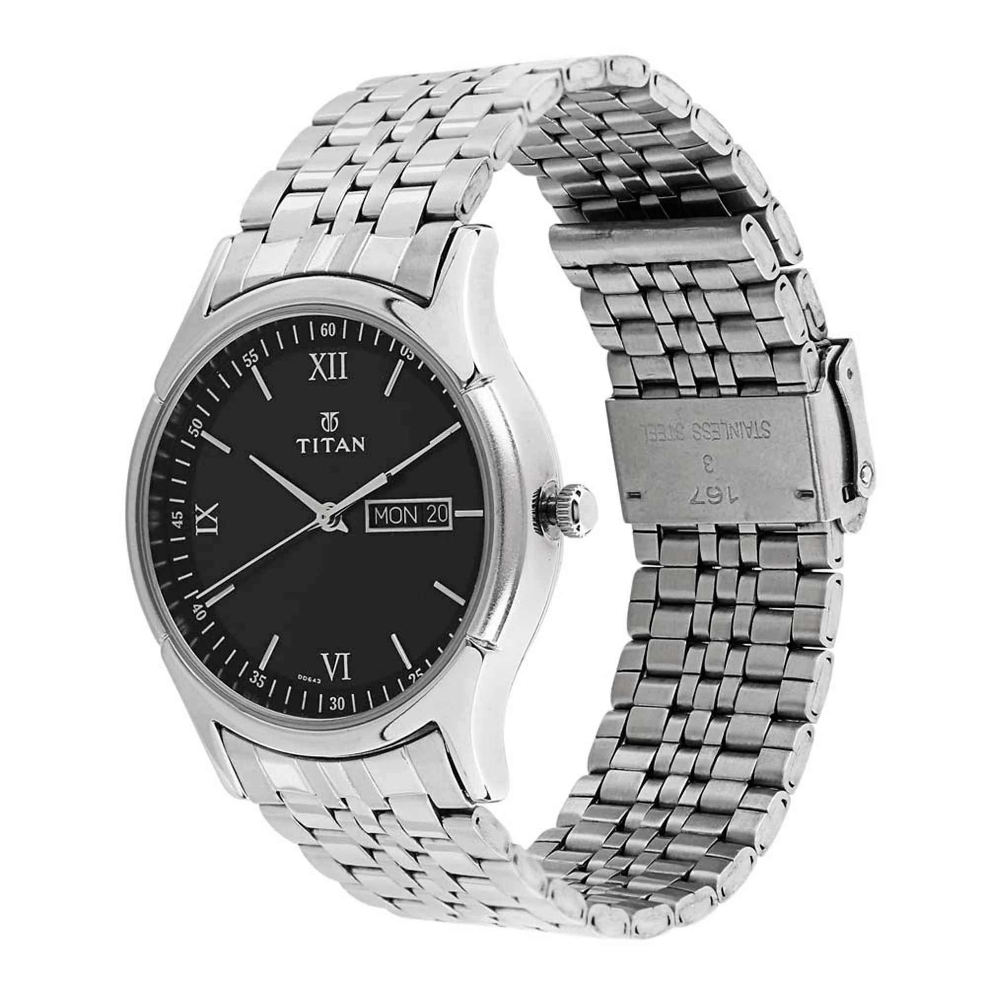 Titan Karishma Black Dial Analog with Day and Date Stainless Steel Strap watch for Men - Image 2
