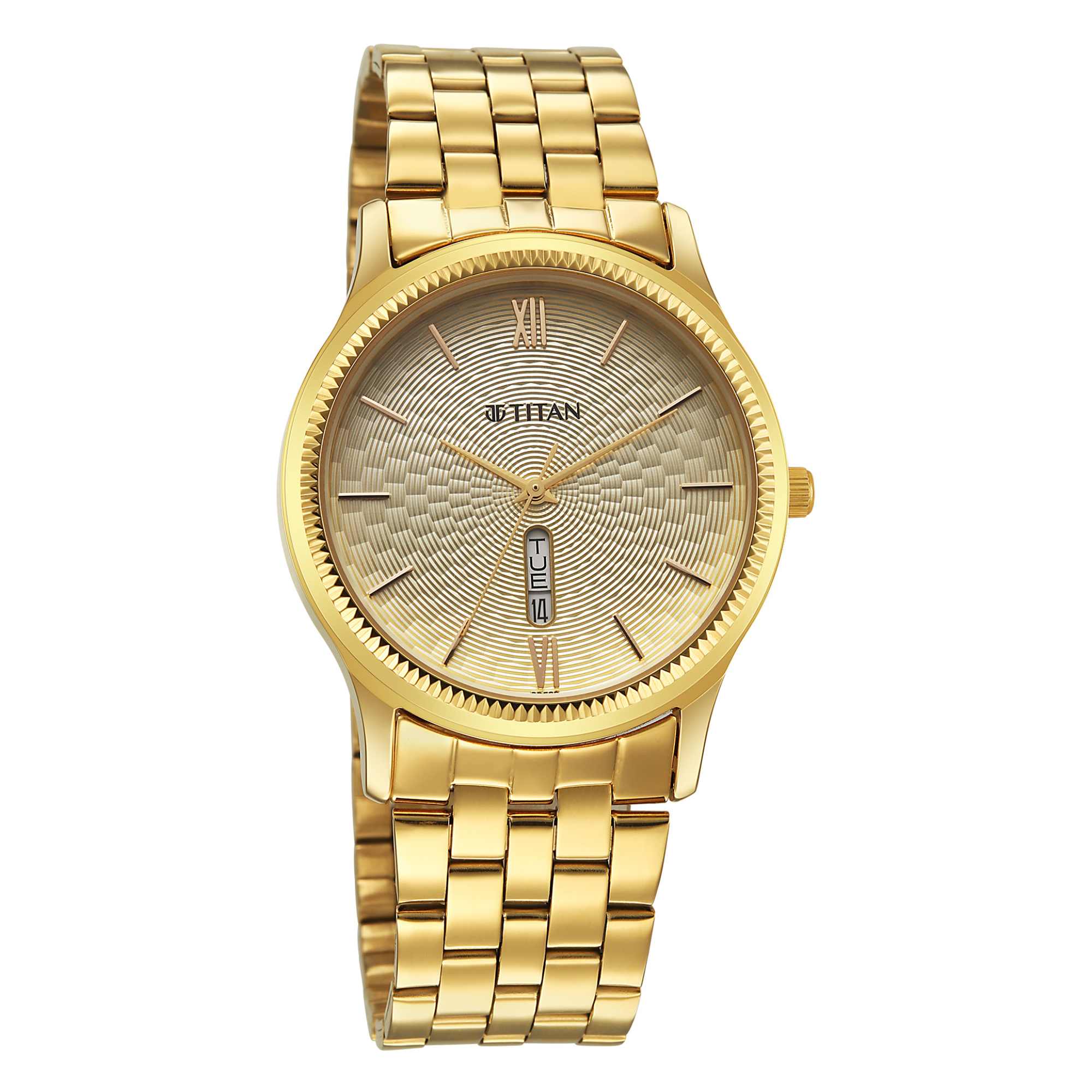Titan Karishma Gents Gold Round Dial Stainless Steel Strap Analog Watch For Men - Image 2