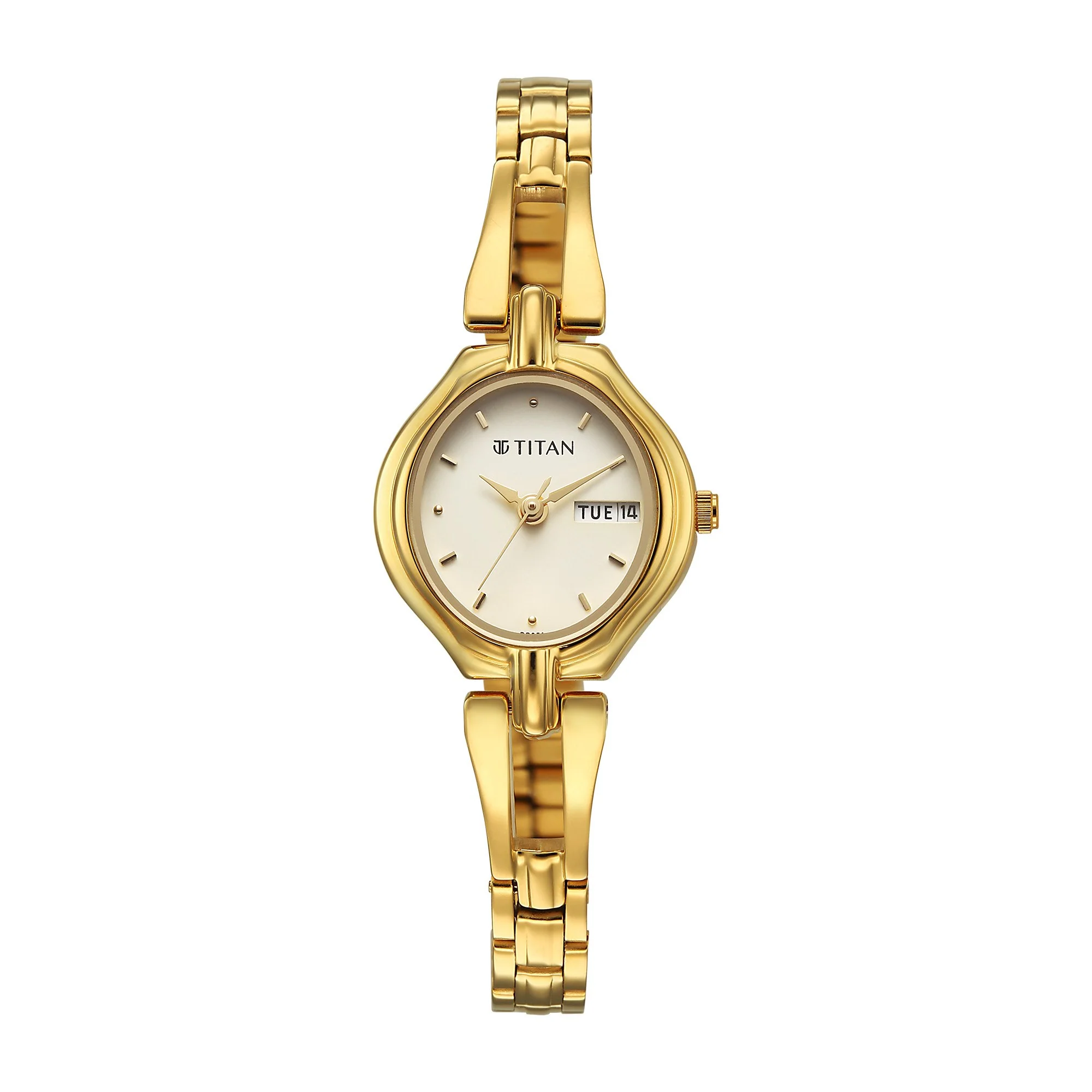 Titan Karishma Gold Dial Stainless Steel Strap Analog with Day-Date Watch for Women