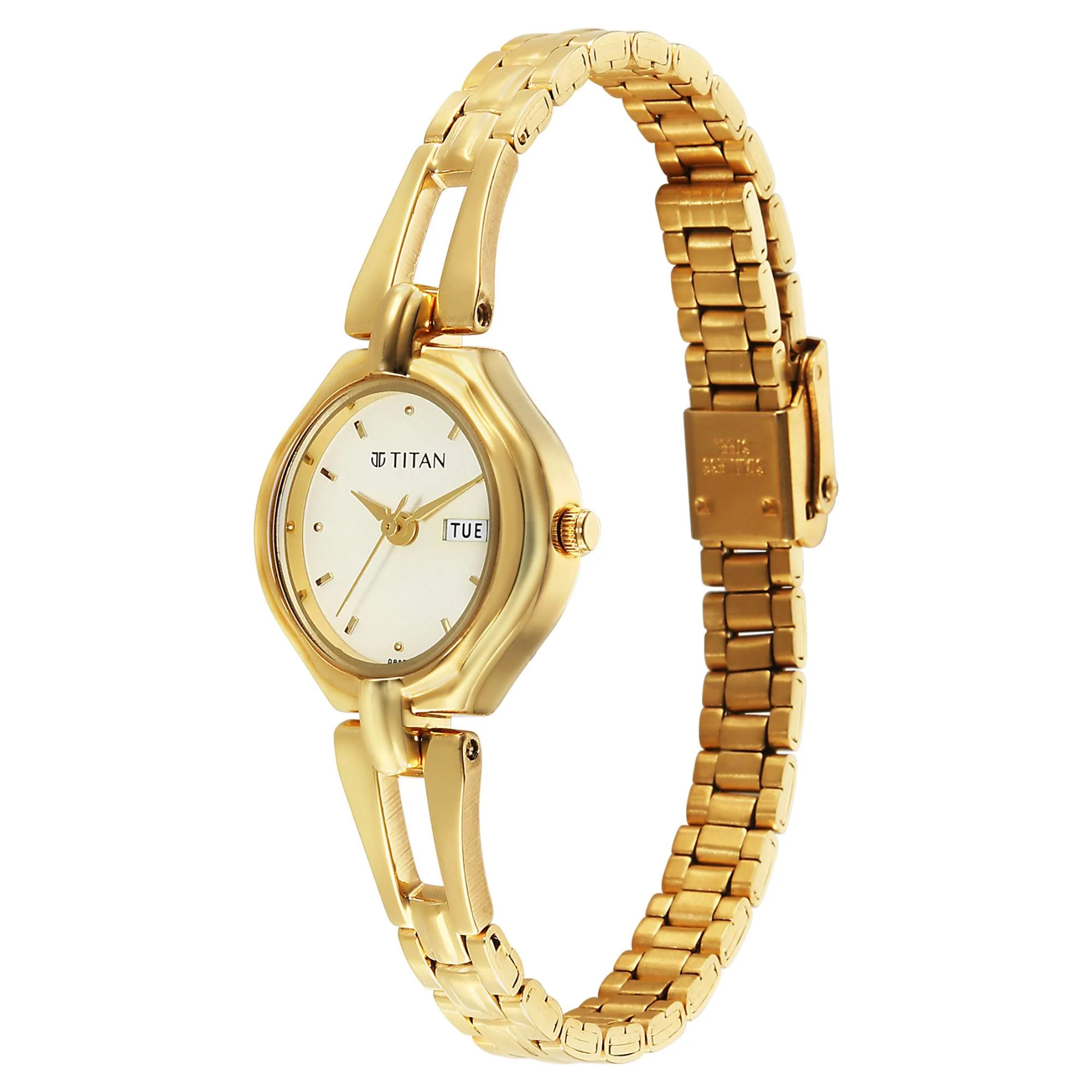 Titan Karishma Gold Dial Stainless Steel Strap Analog with Day-Date Watch for Women - Image 3