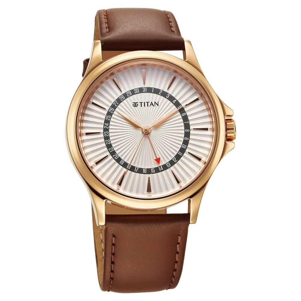 Titan Karishma Quartz Analog with Date Silver Dial Leather Strap Watch For Men - Image 2