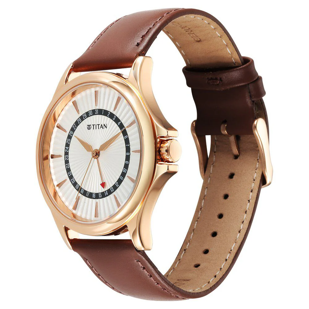Titan Karishma Quartz Analog with Date Silver Dial Leather Strap Watch For Men - Image 3