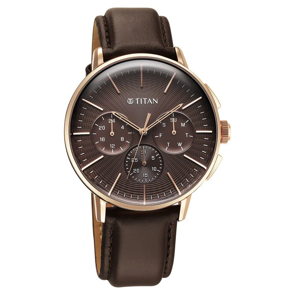 Titan Light leathers Multifunction Brown Dial Leather Strap Watch For Men - Image 2