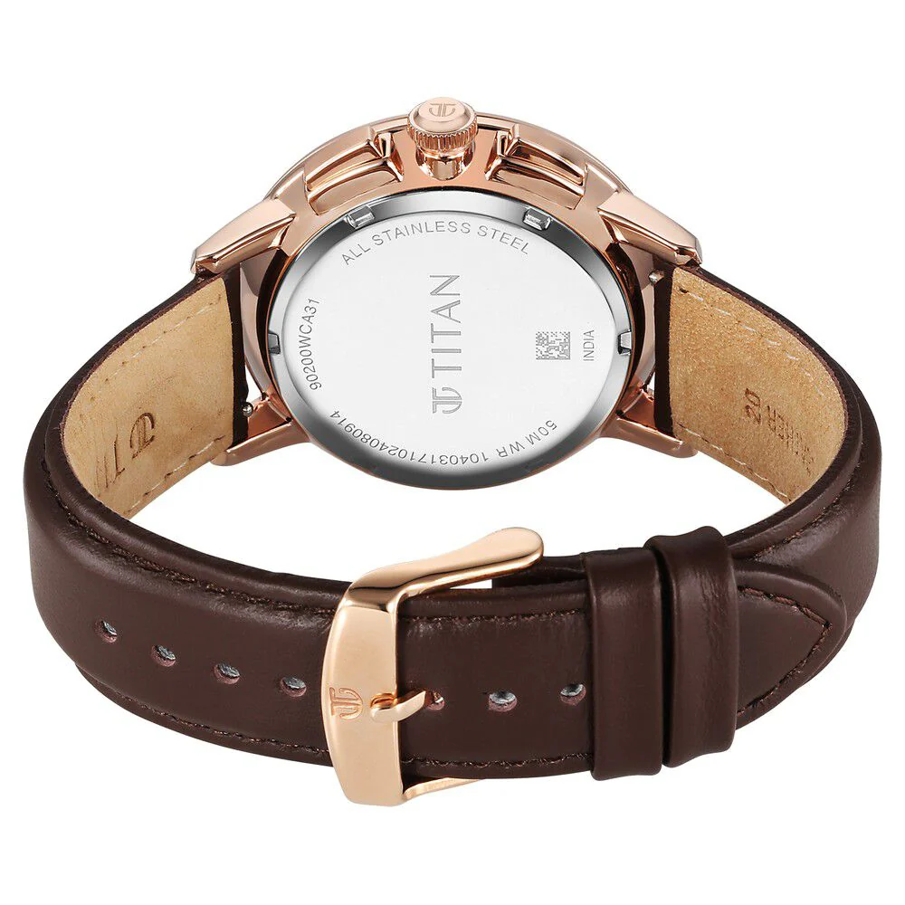 Titan Light leathers Multifunction Brown Dial Leather Strap Watch For Men - Image 5