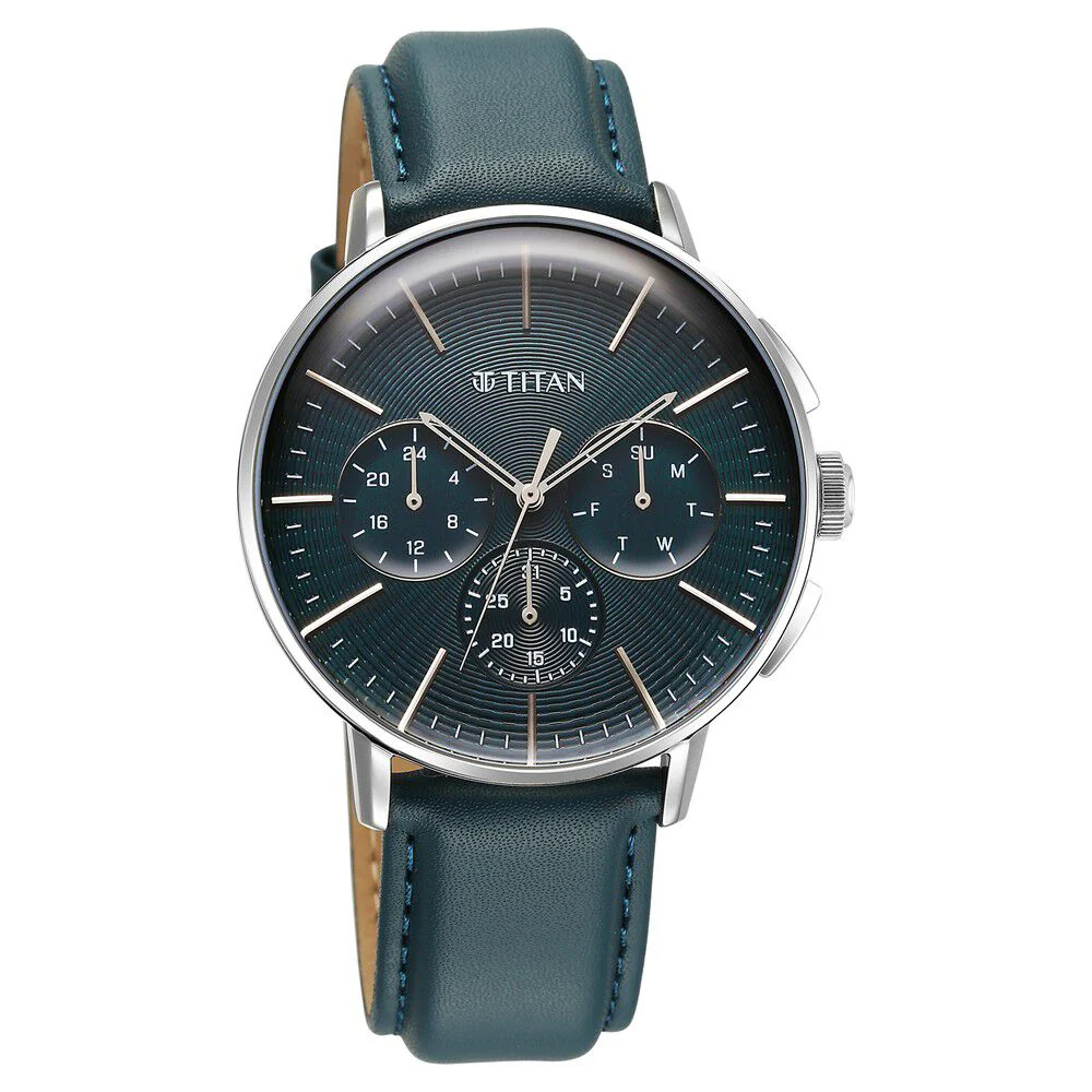 Titan Light leathers Multifunction Silver Dial Leather Strap Watch For Men - Image 2
