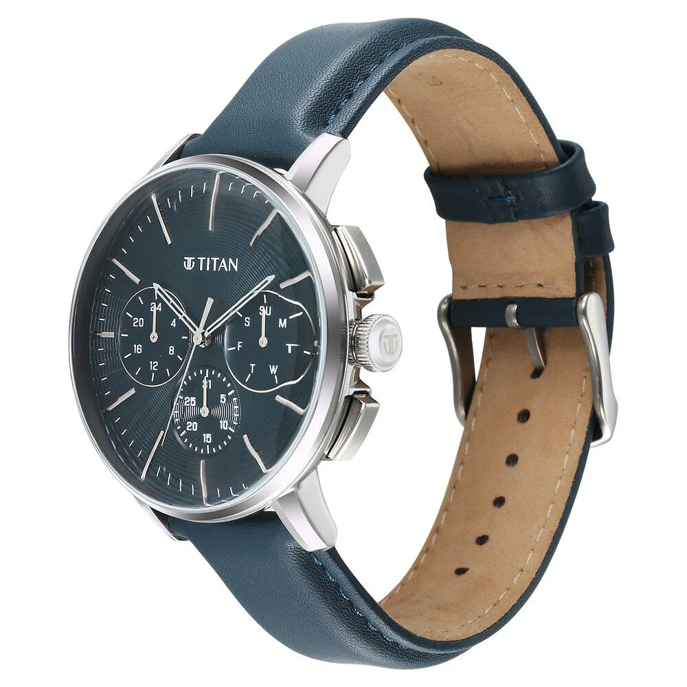Titan Light leathers Multifunction Silver Dial Leather Strap Watch For Men - Image 3