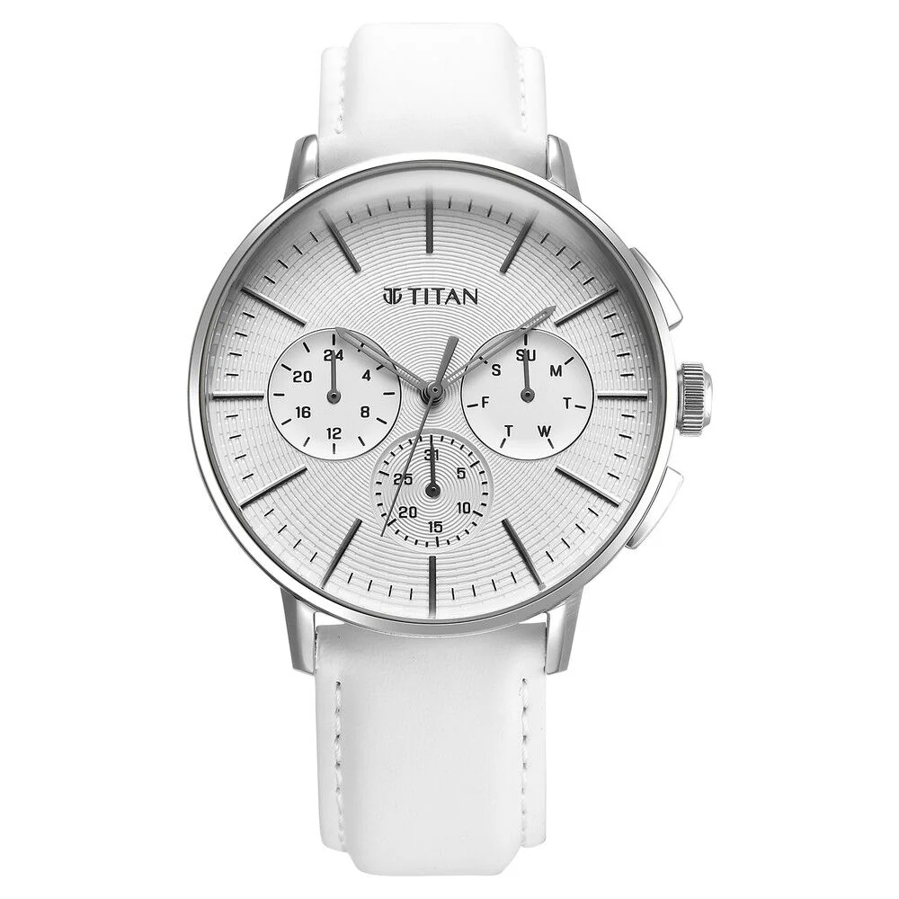 Titan Light leathers Multifunction Silver Dial Leather Strap Watch For Men - Image 2