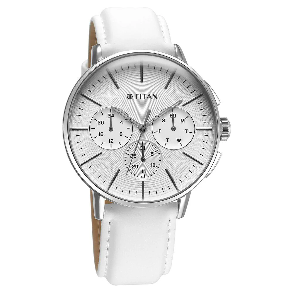 Titan Light leathers Multifunction Silver Dial Leather Strap Watch For Men - Image 3
