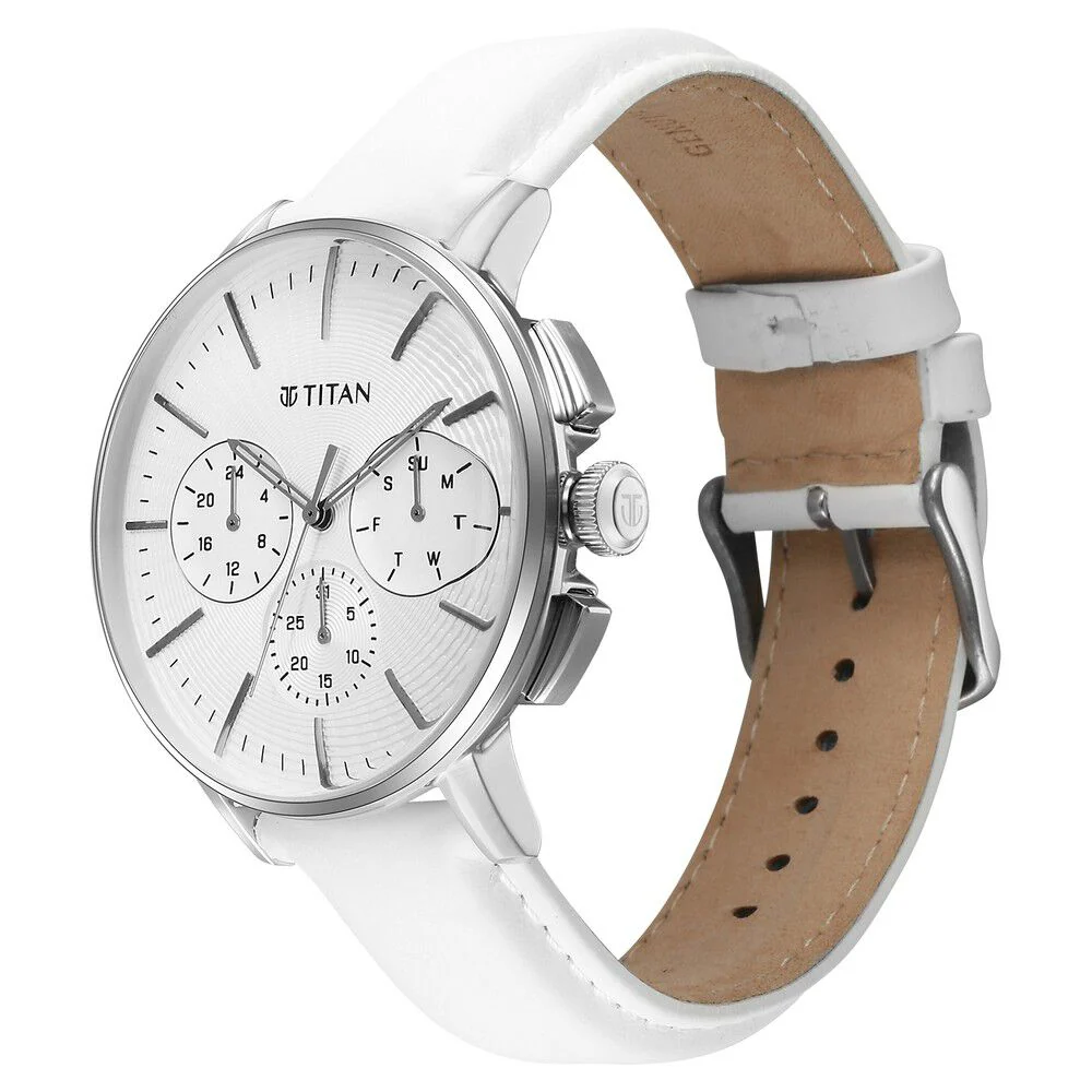 Titan Light leathers Multifunction Silver Dial Leather Strap Watch For Men - Image 4