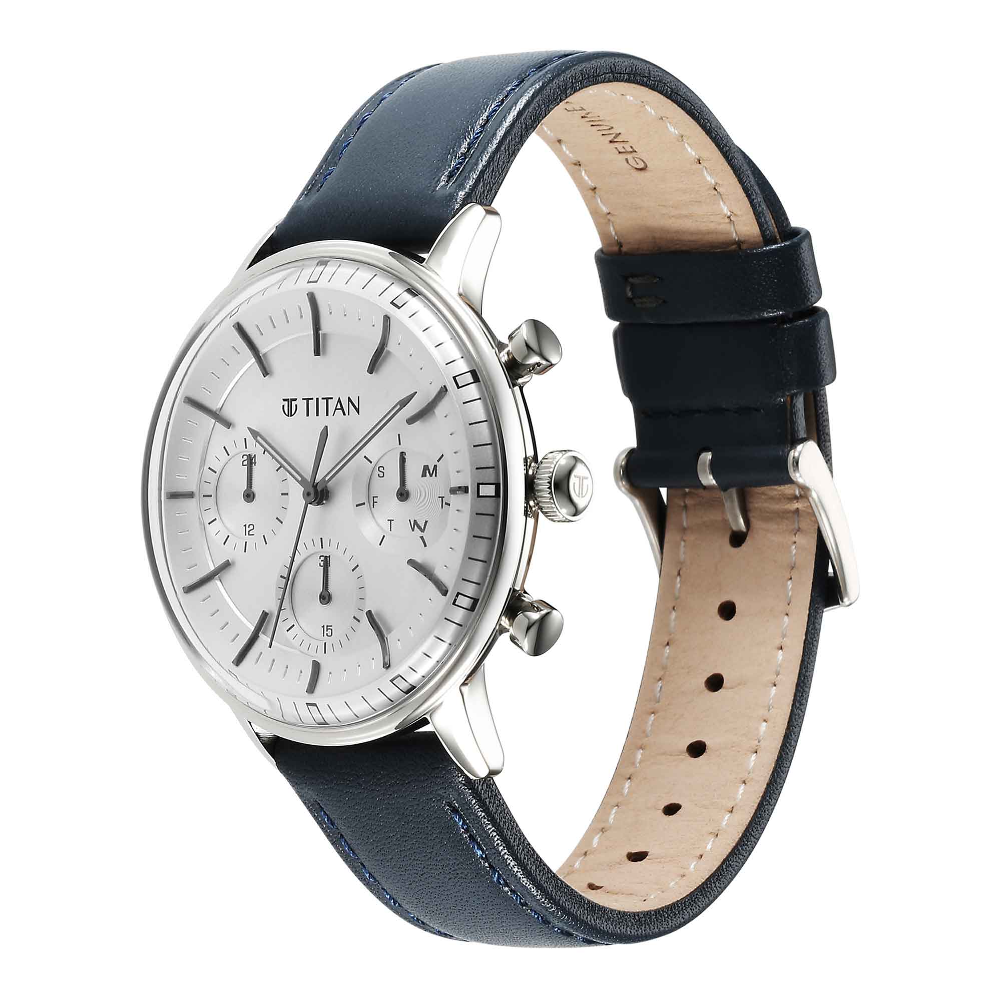 Titan Light Leathers Quartz Multifunction Black Dial Stainless Steel Strap Watch for Men - Image 3