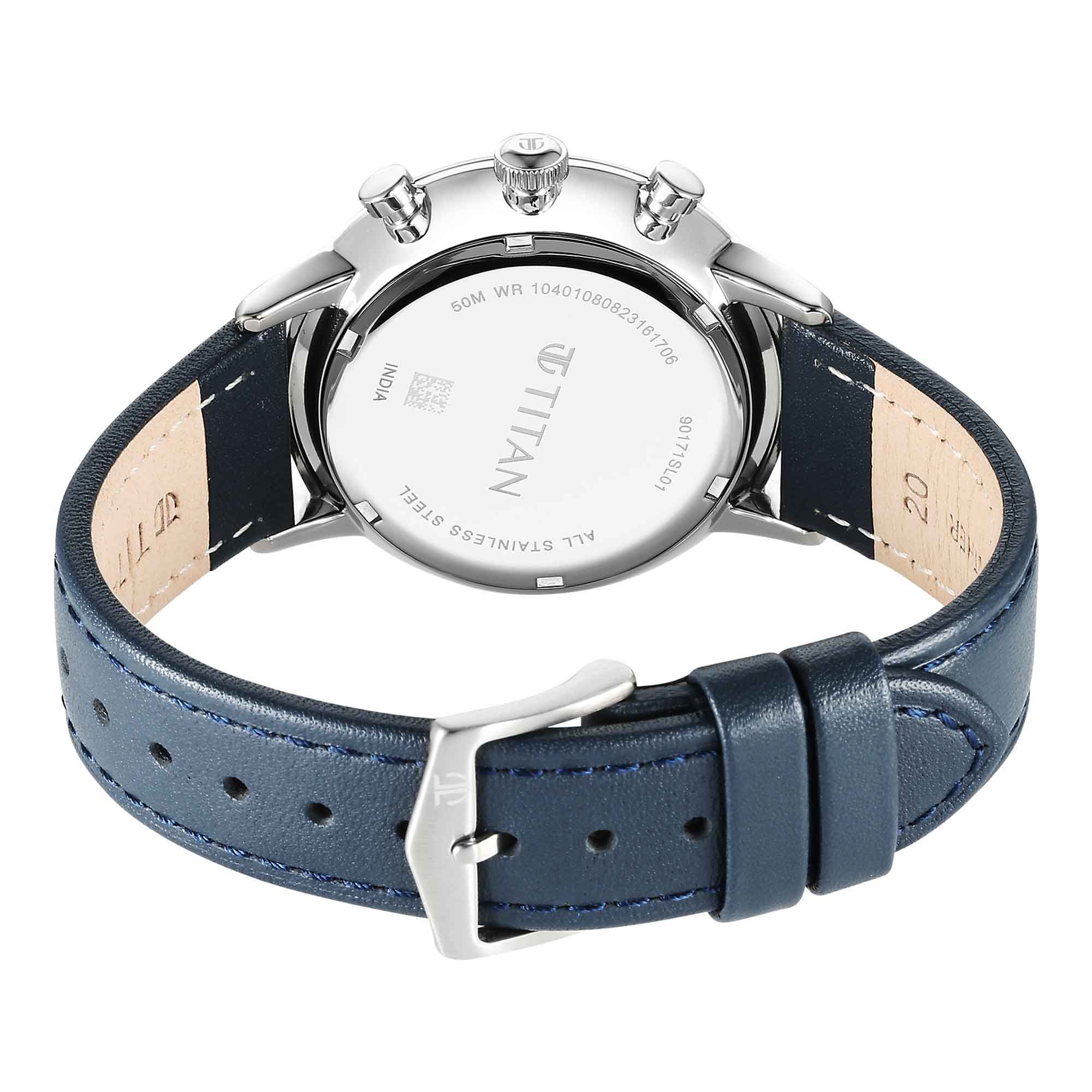Titan Light Leathers Quartz Multifunction Black Dial Stainless Steel Strap Watch for Men - Image 5