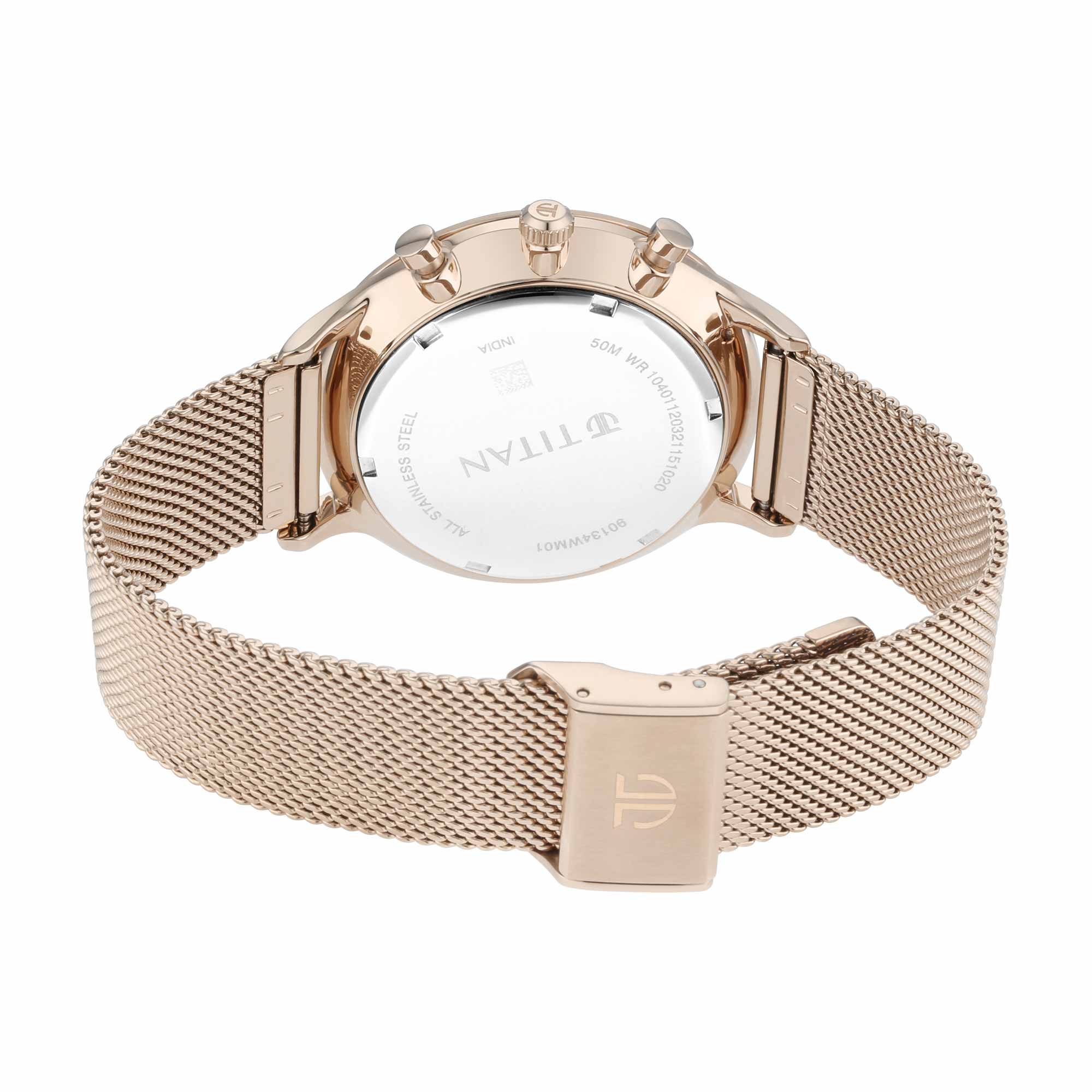 Titan Light Leathers Silver Dial Quartz Multifunction Stainless Steel Strap Watch for Men - Image 4