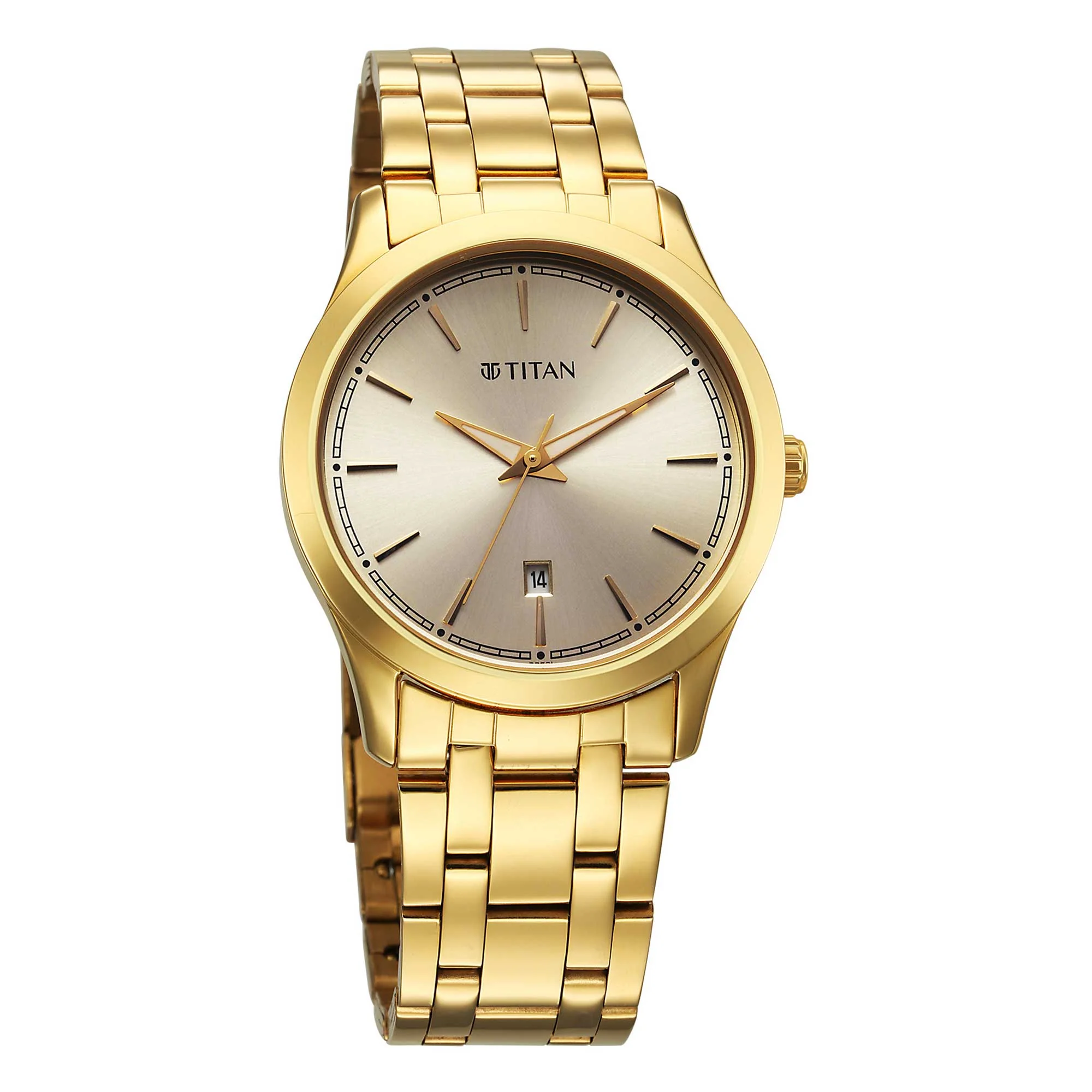 Titan Champagne Dial Gold Stainless Steel Analog with Date Watch for Men - Image 2