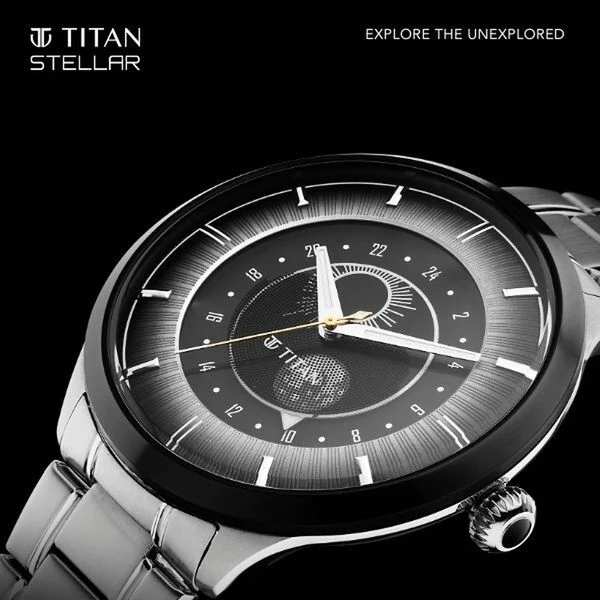 Titan Stellar Luna Sun Moon Disc Grey Dial Watch - Image 5