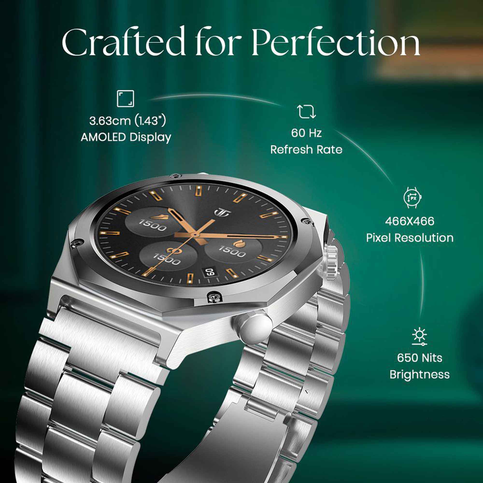 Titan Maestro Premium Metal Smartwatch with All SS construction, SingleSync BT Calling, Functional Crown - Image 3