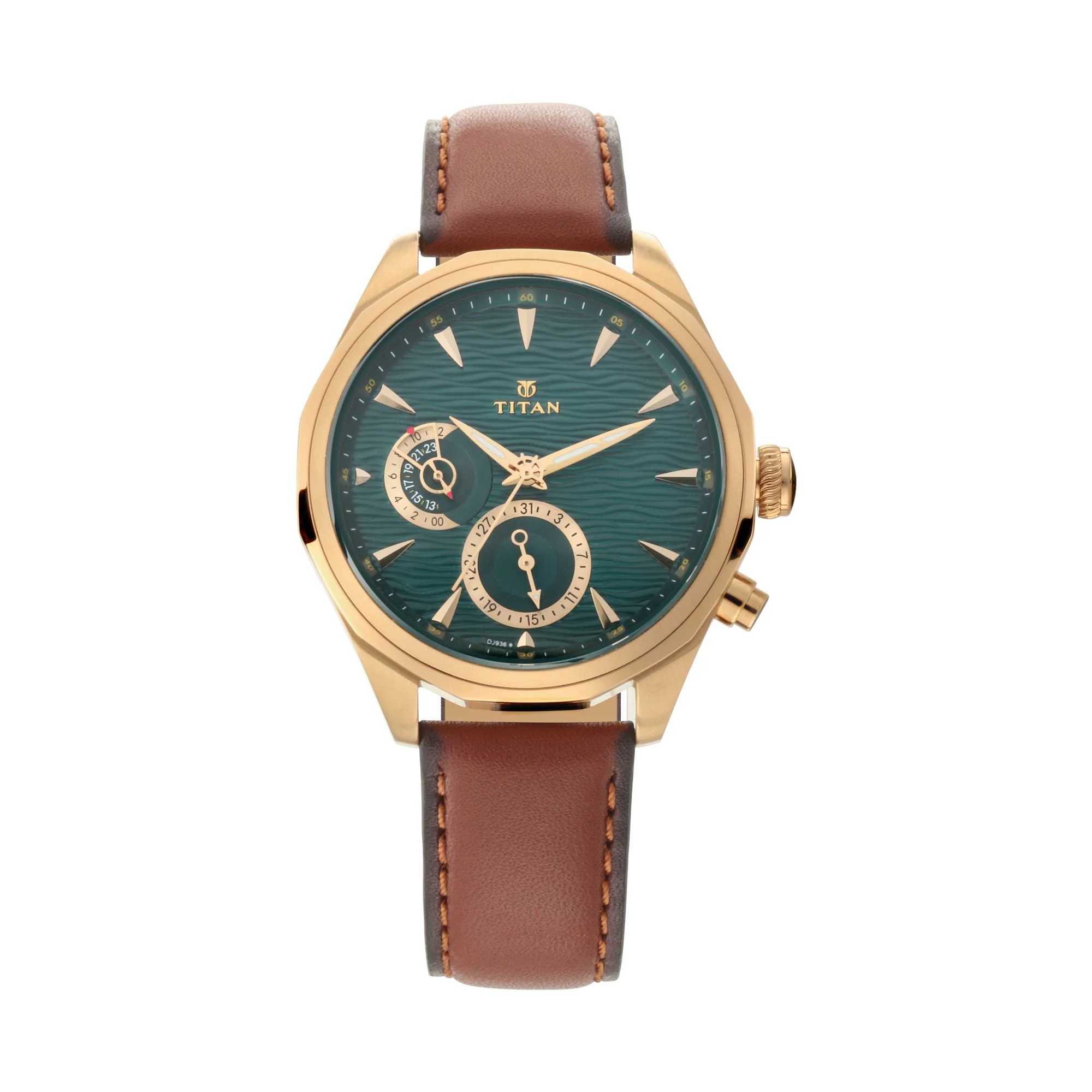 Titan Maritime Green Dial Quartz Multifunction Leather Strap watch for Men - Image 3
