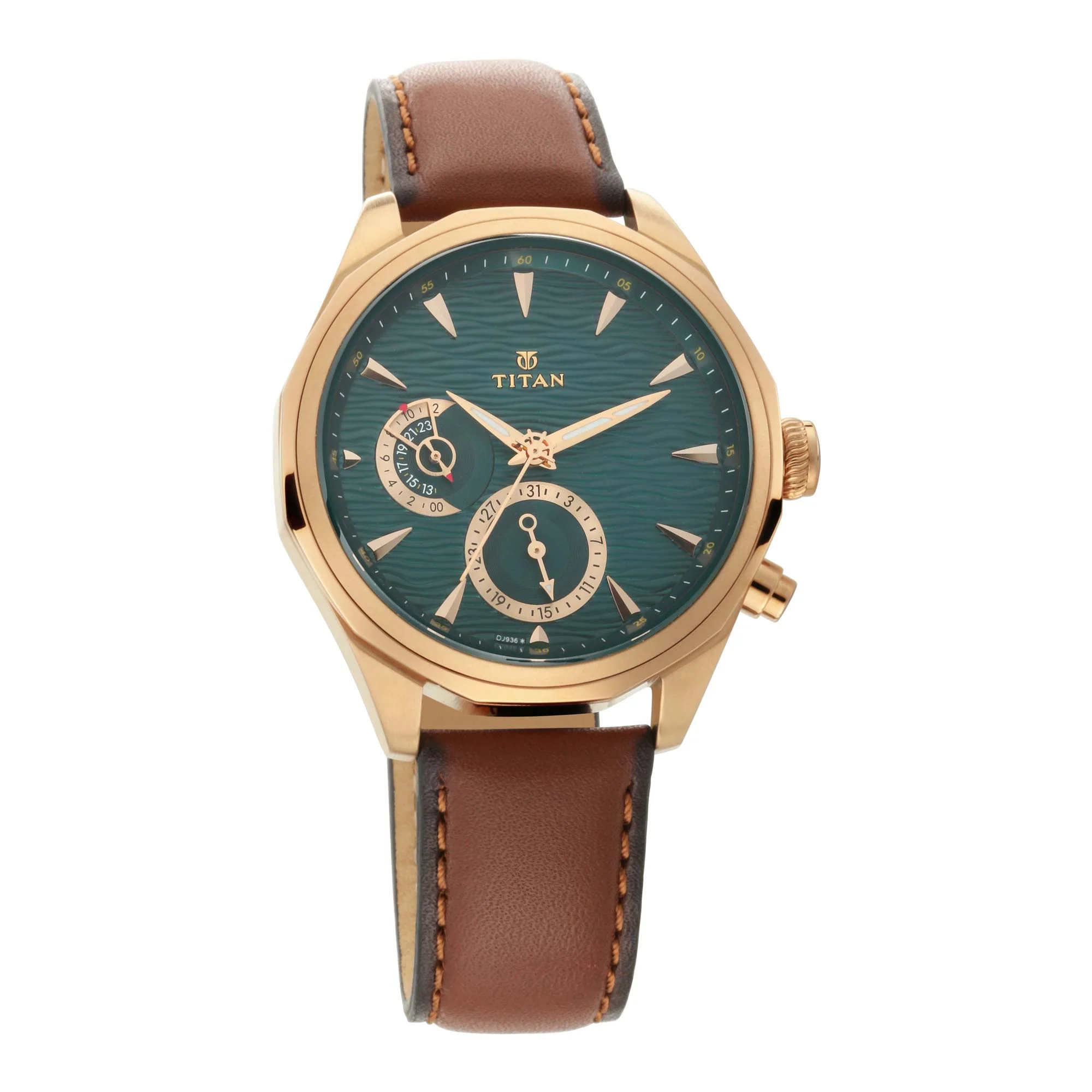 Titan Maritime Green Dial Quartz Multifunction Leather Strap watch for Men - Image 4