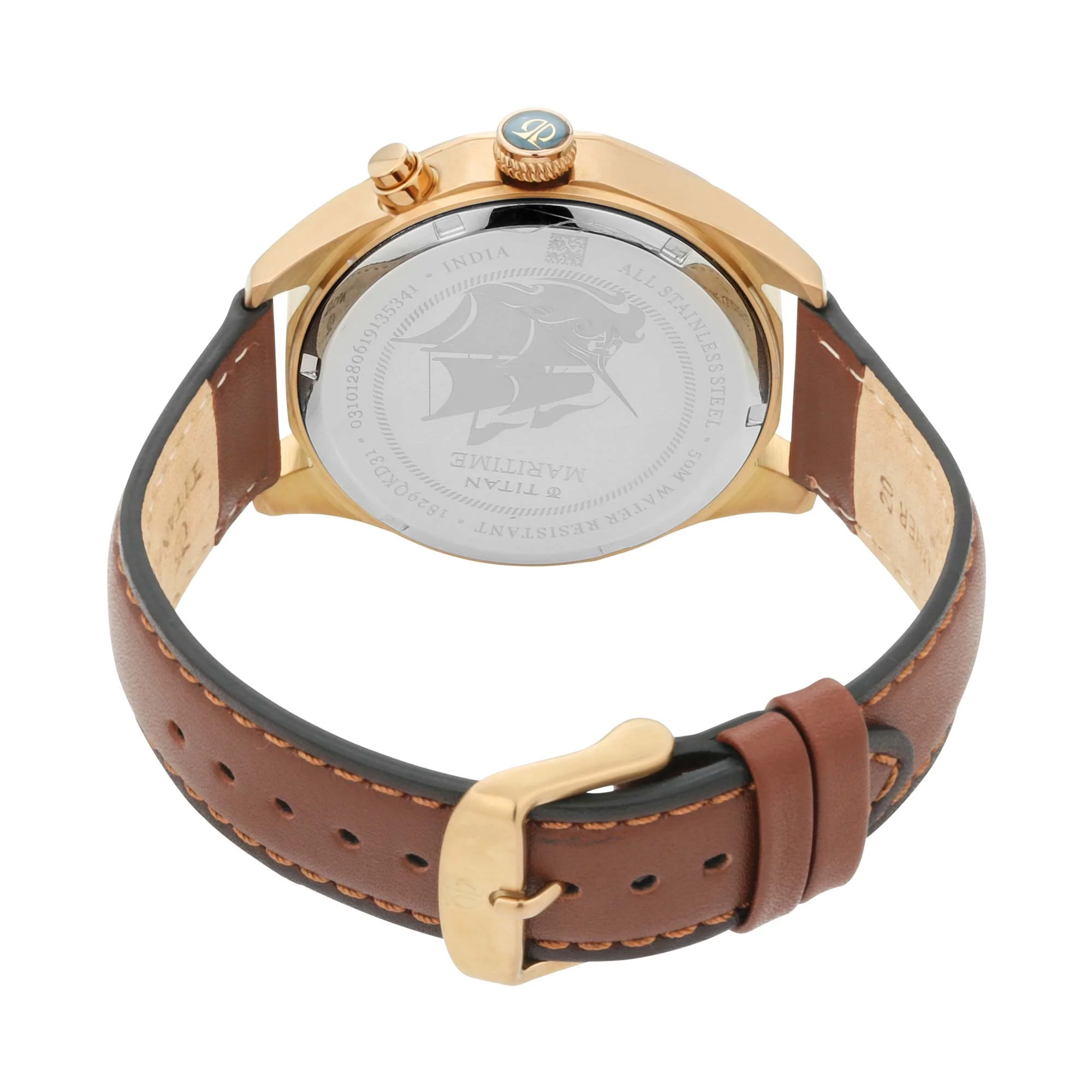 Titan Maritime Green Dial Quartz Multifunction Leather Strap watch for Men - Image 7