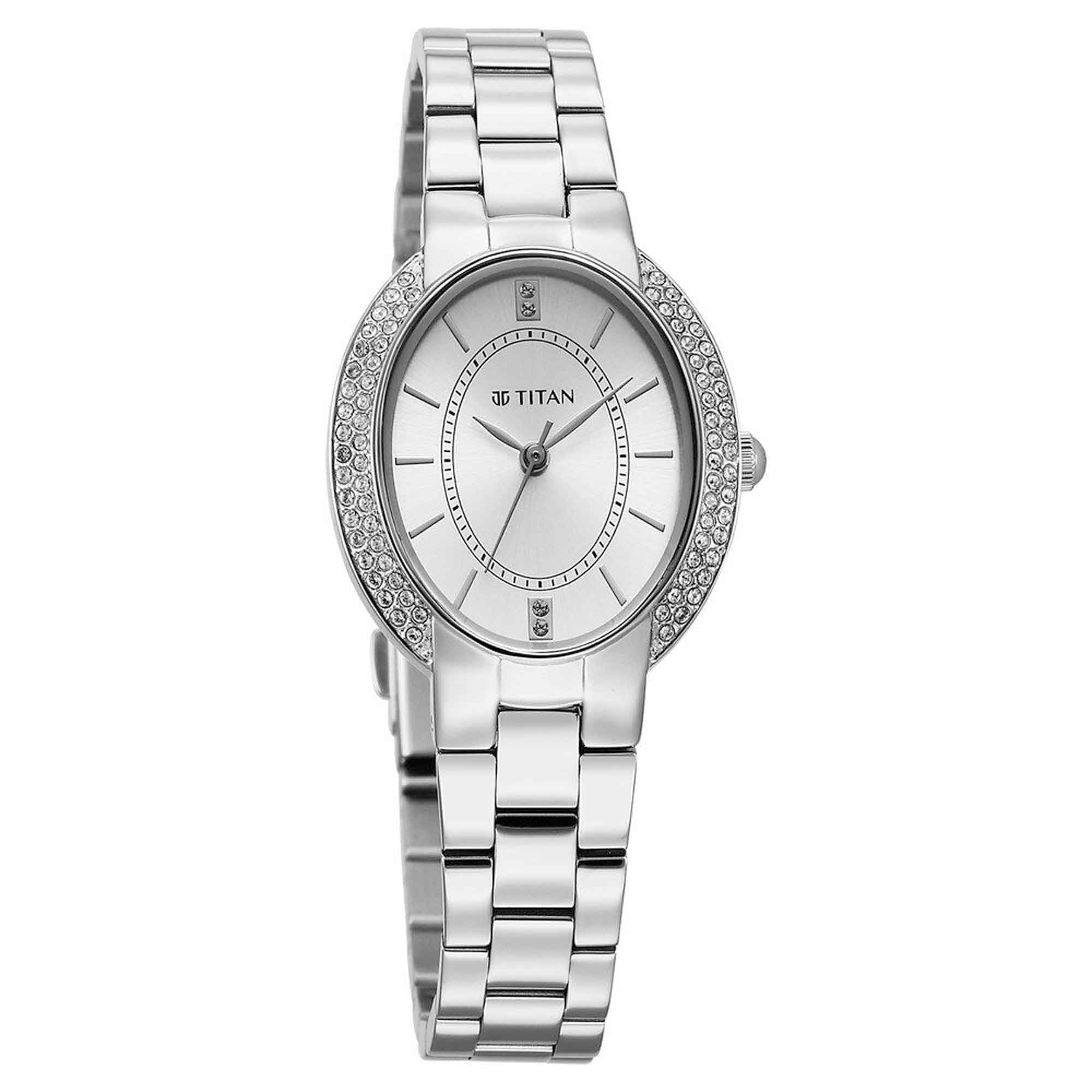Titan Metro Quartz Analog Silver Dial Stainless Steel Strap Watch For Women - Image 2