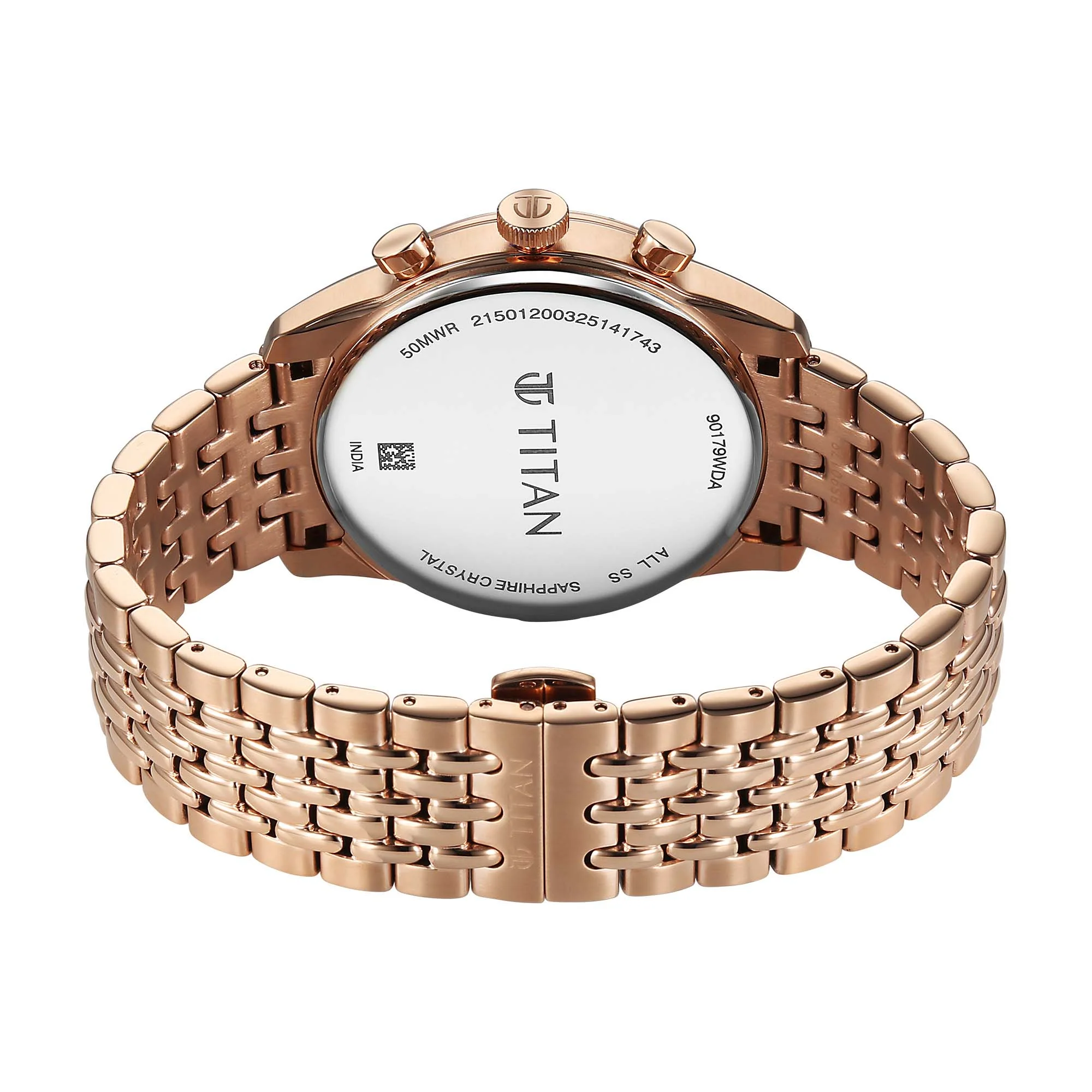 Titan Classique Micromotors Brown Dial Rose Gold Metal Strap Multifunction Watch for Men - Image 5