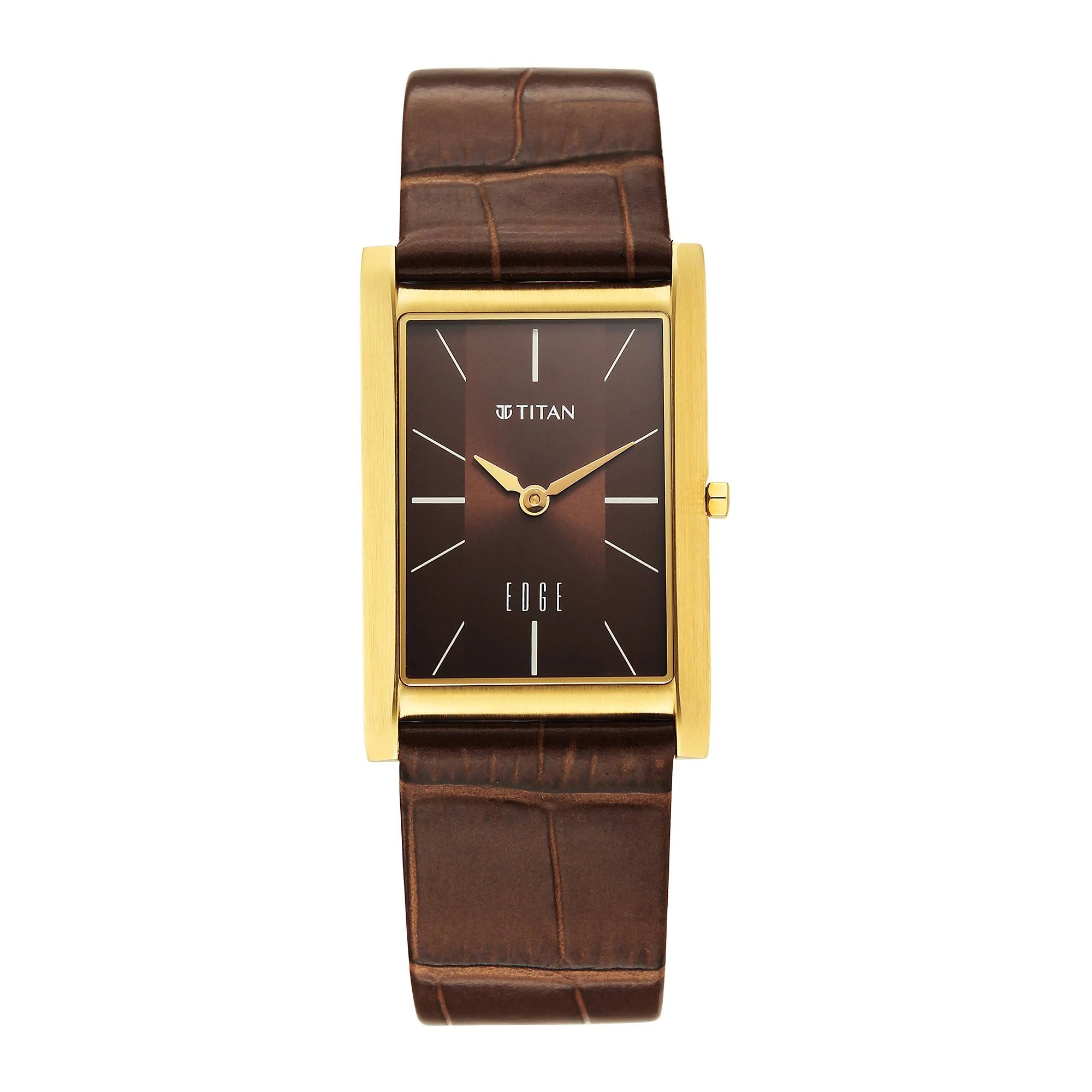 Titan Edge Brown Rectangular Dial Leather Strap Analog Watch for Men